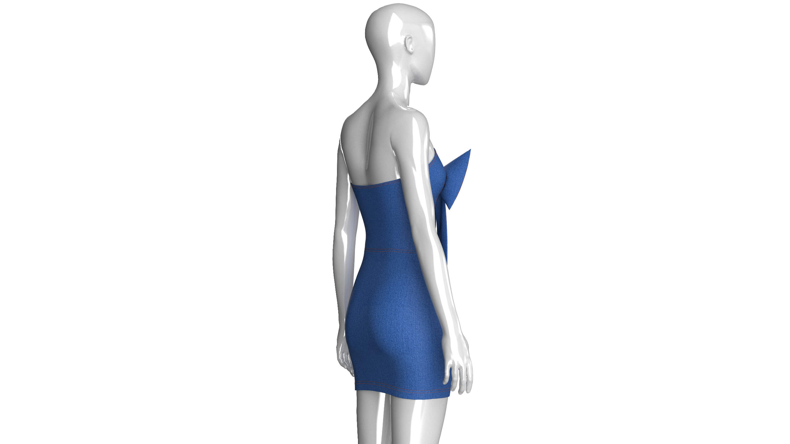 Girls Sweetheart Neckline Denim Mini Dress 3D Model