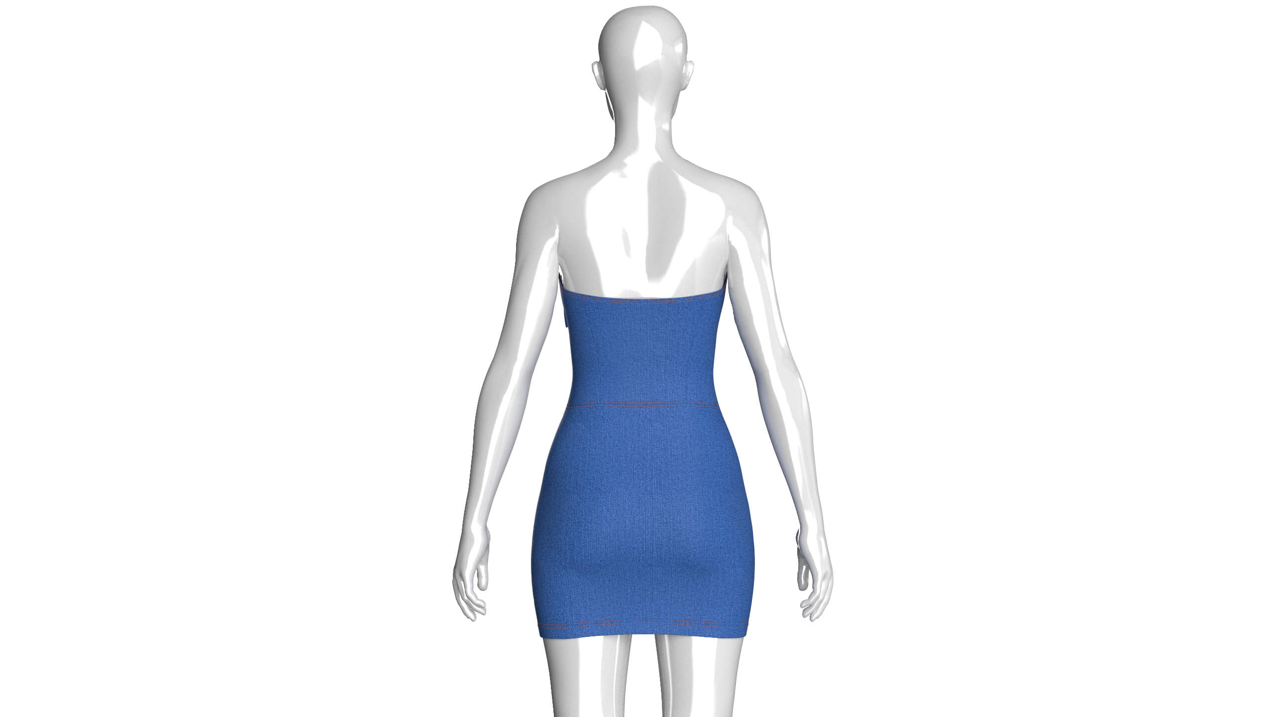 Girls Sweetheart Neckline Denim Mini Dress 3D Model