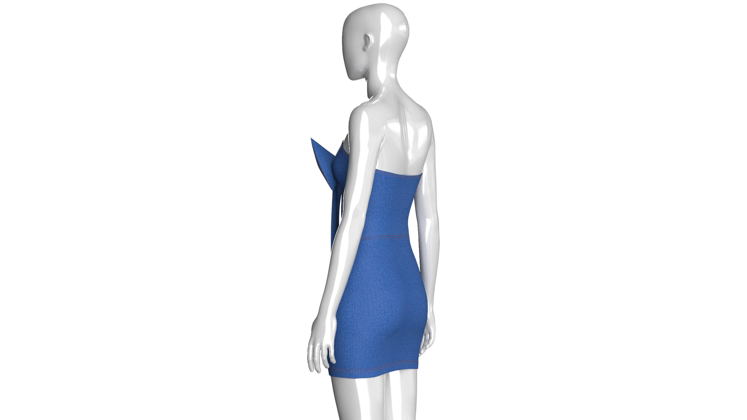 Girls Sweetheart Neckline Denim Mini Dress 3D Model