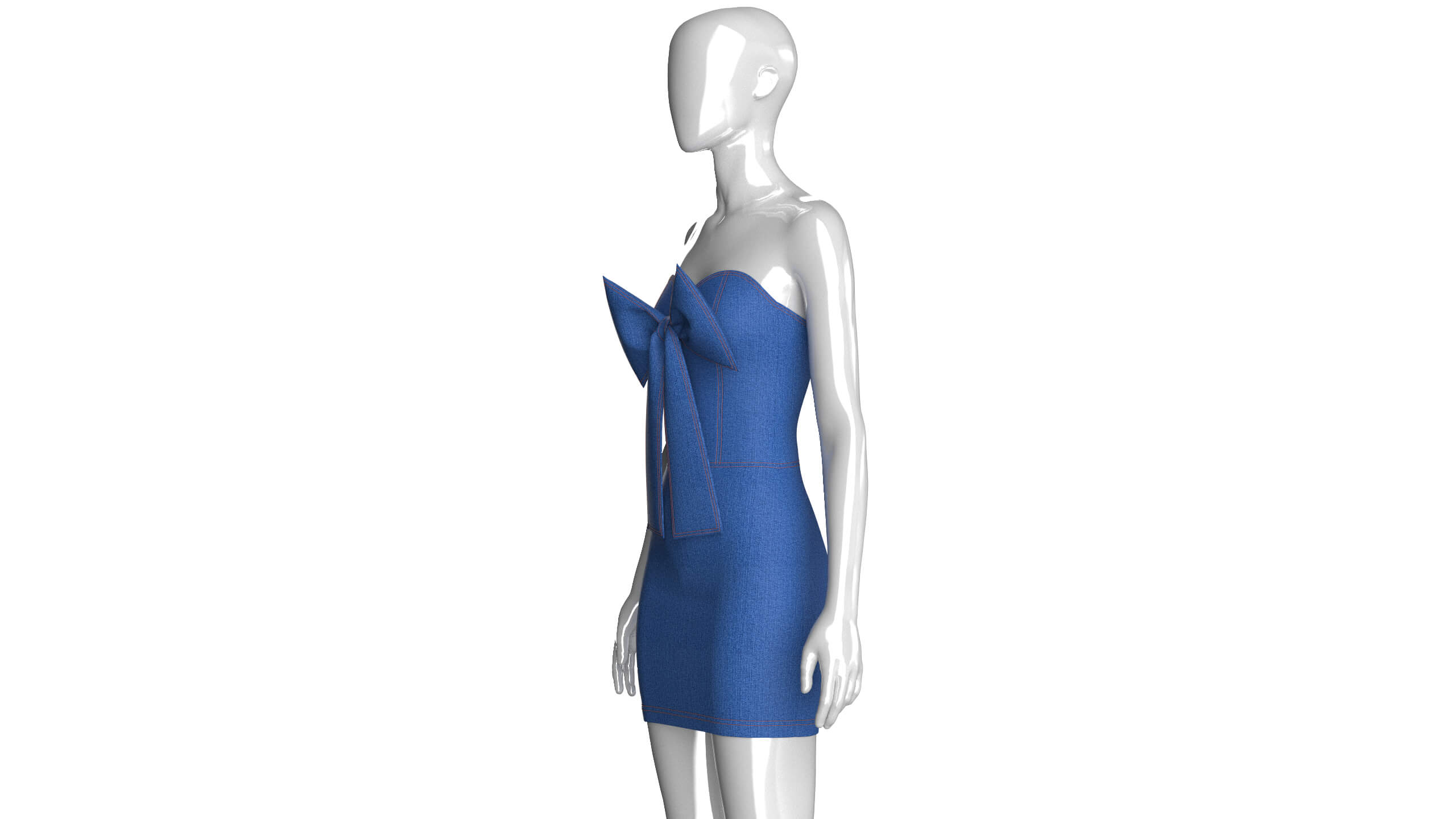 Girls Sweetheart Neckline Denim Mini Dress 3D Model