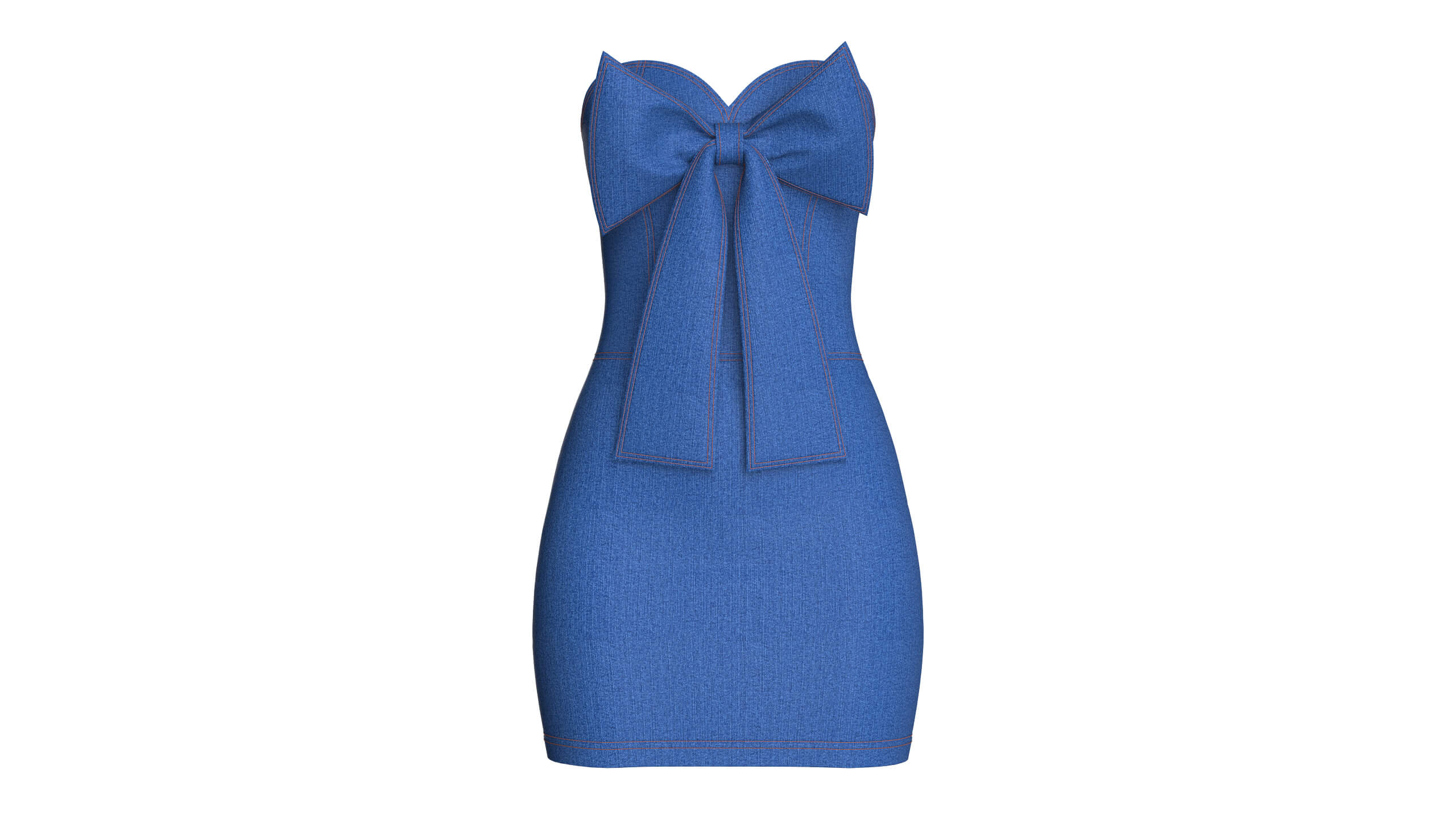 Girls Sweetheart Neckline Denim Mini Dress 3D Model