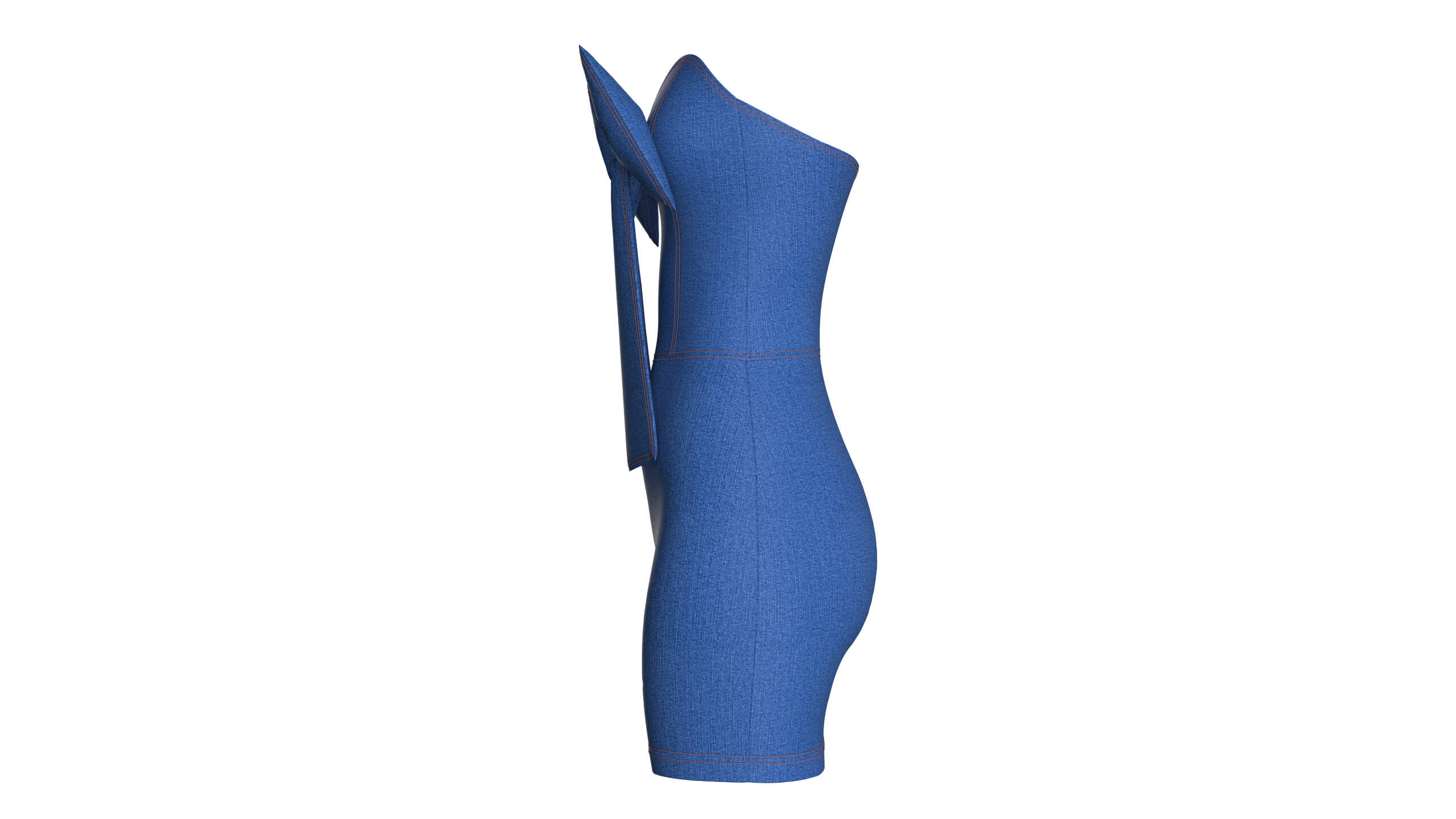 Girls Sweetheart Neckline Denim Mini Dress 3D Model