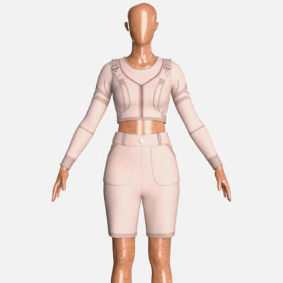 Girls Tactical Buckle Crop Top with Shorts Outfit