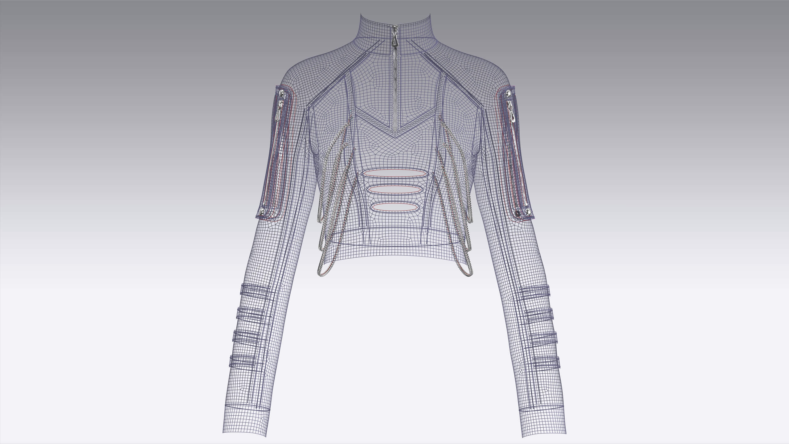 Girls Tactical Chained Half-Zip Crop Jacket 3D Model