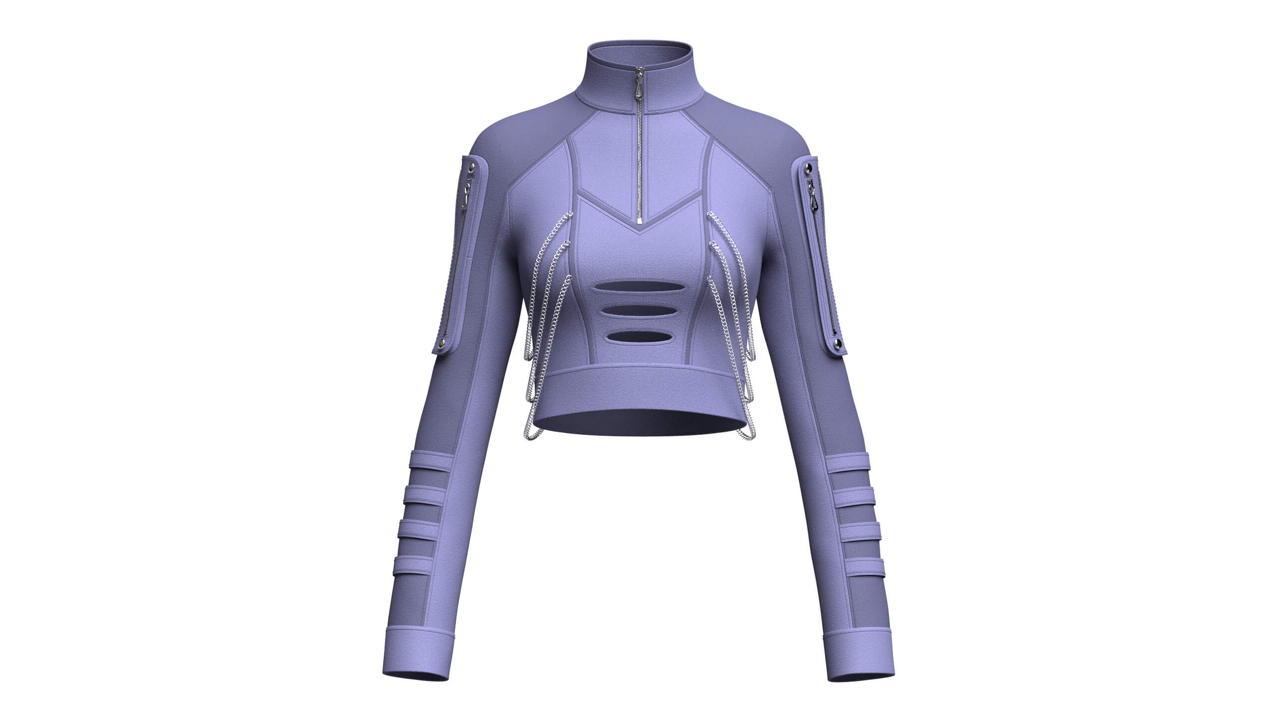 Girls Tactical Chained Half-Zip Crop Jacket 3D Model