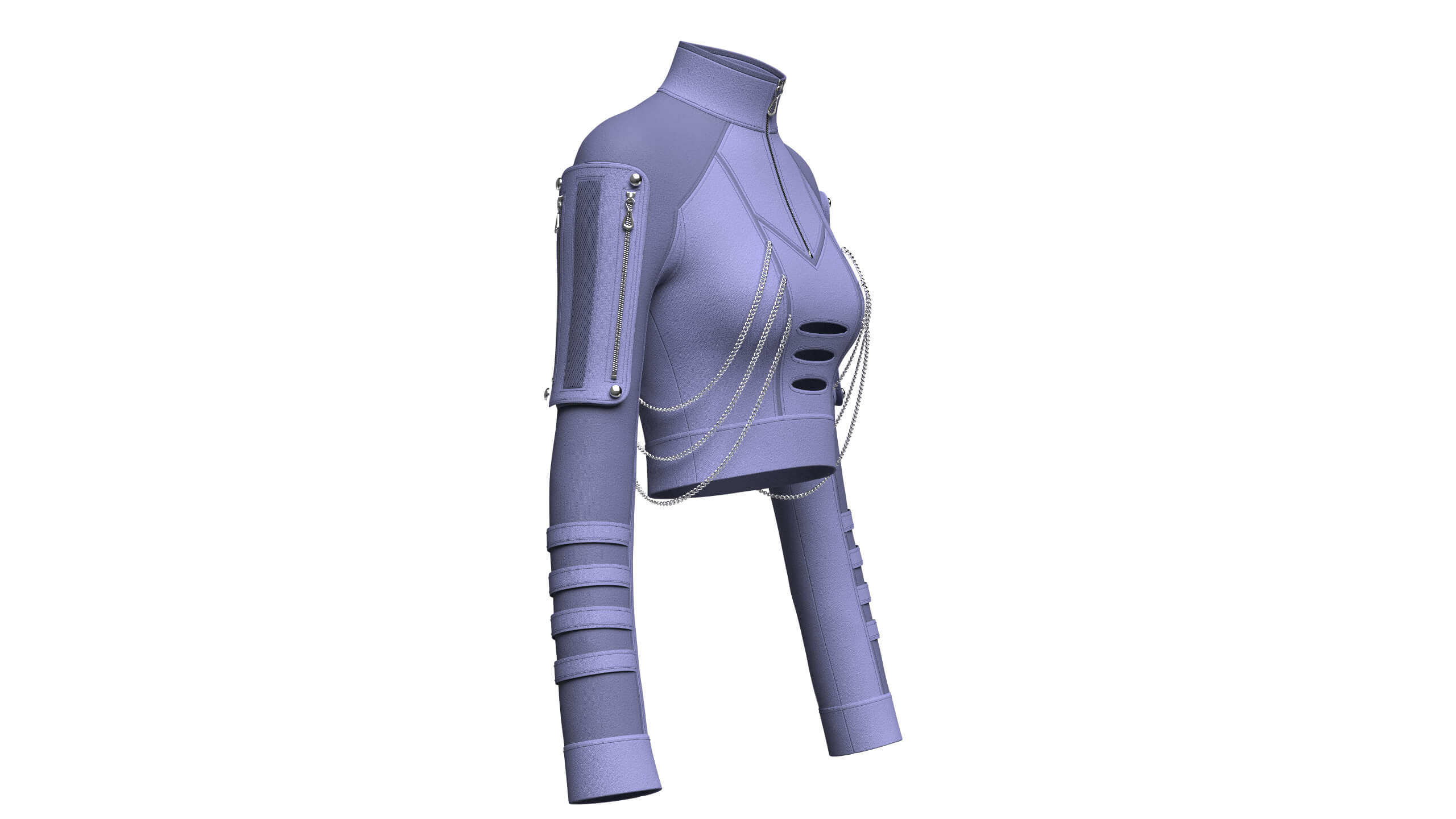 Girls Tactical Chained Half-Zip Crop Jacket 3D Model