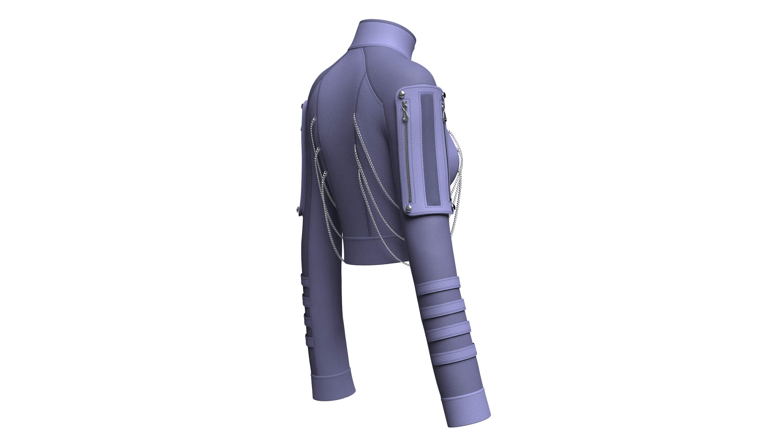 Girls Tactical Chained Half-Zip Crop Jacket 3D Model