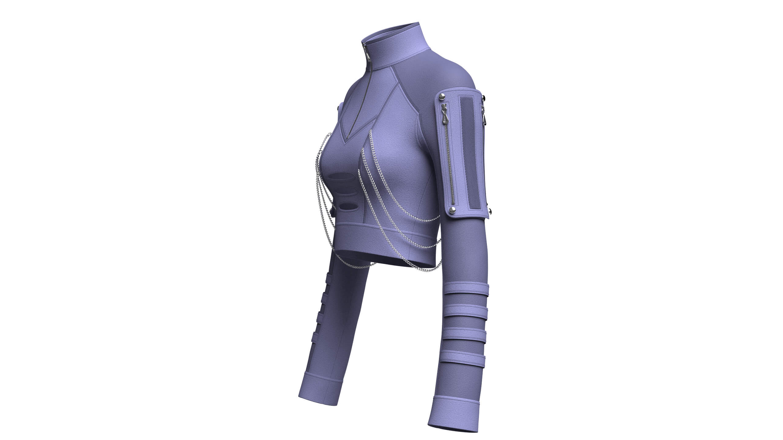 Girls Tactical Chained Half-Zip Crop Jacket 3D Model