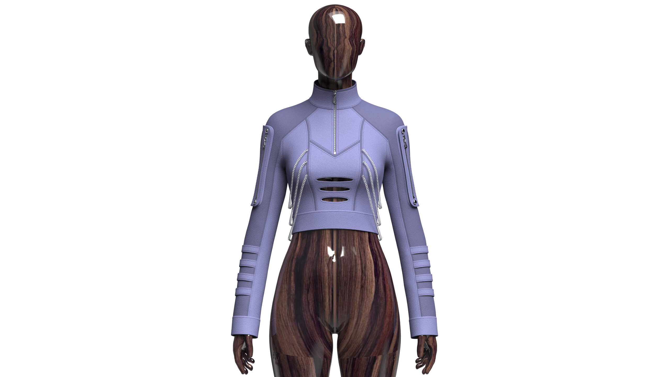 Girls Tactical Chained Half-Zip Crop Jacket 3D Model
