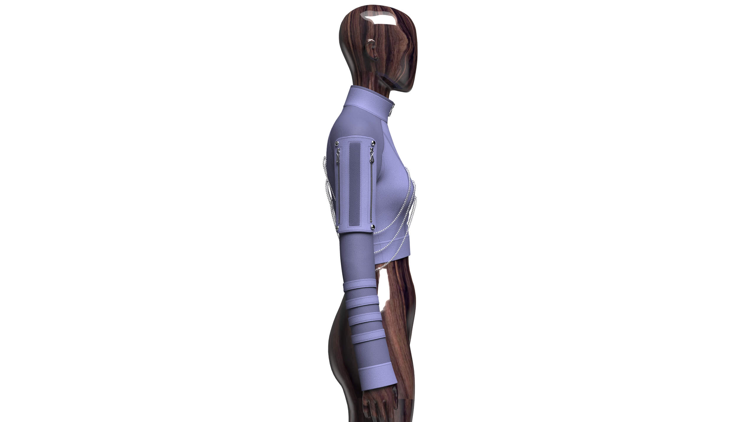 Girls Tactical Chained Half-Zip Crop Jacket 3D Model