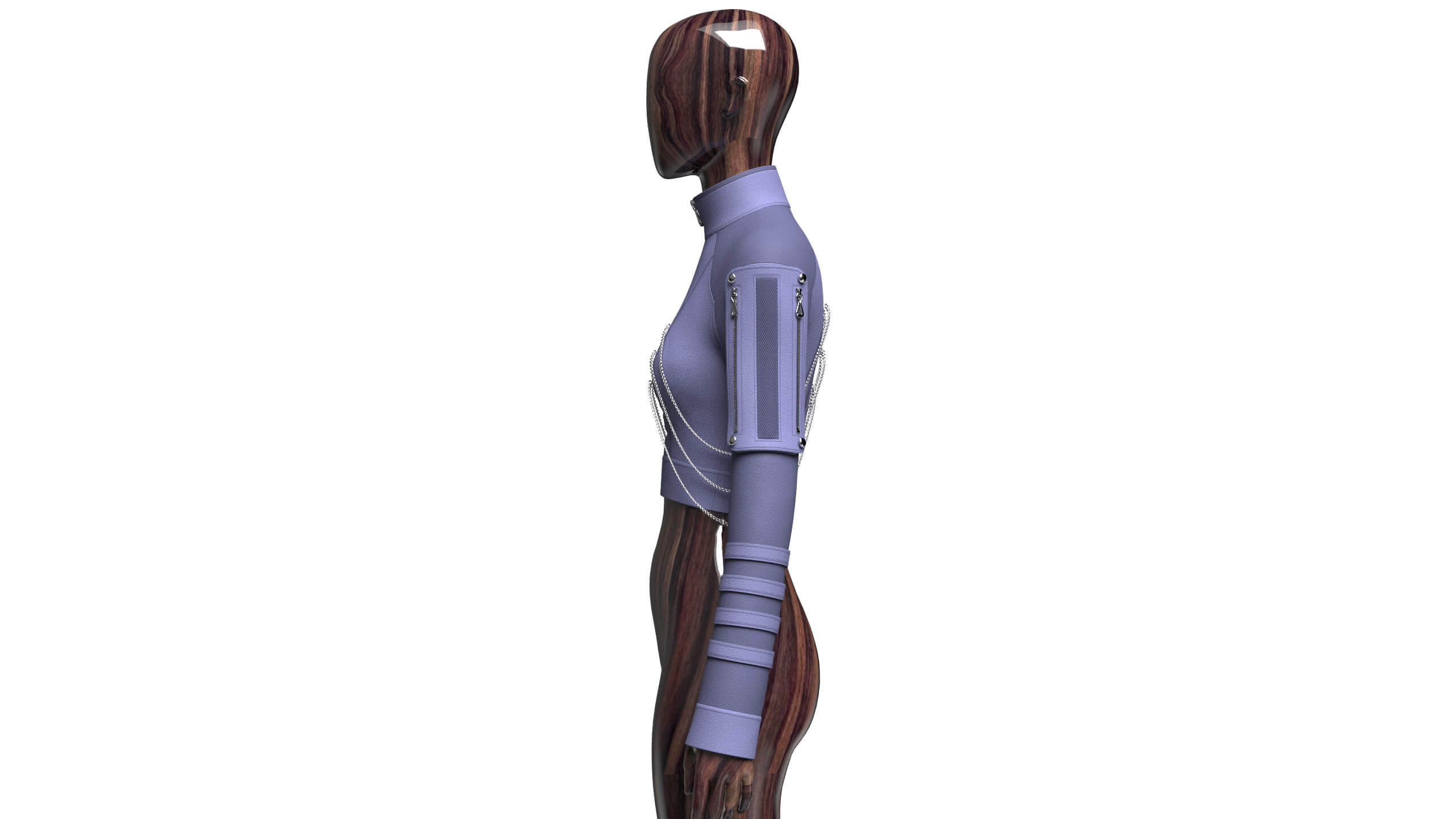 Girls Tactical Chained Half-Zip Crop Jacket 3D Model