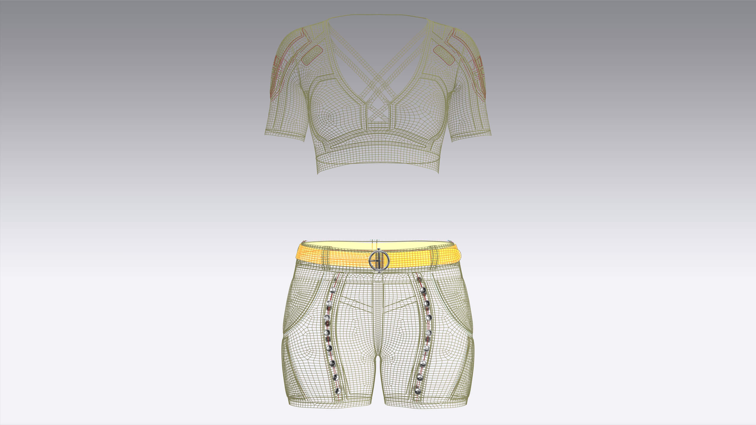 Girls Tactical Criss Cross Strap Crop Top with Shorts 3D Model