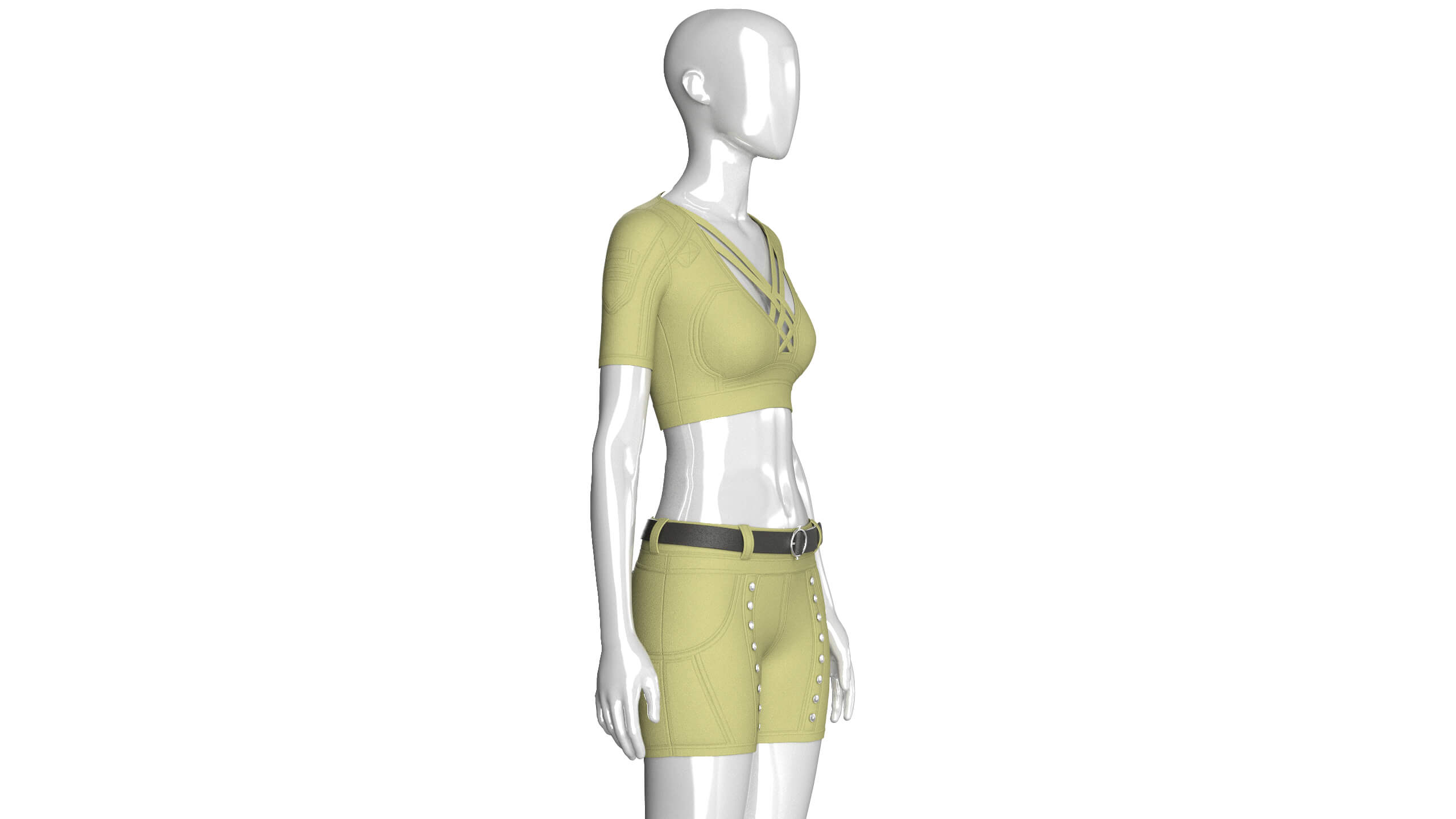 Girls Tactical Criss Cross Strap Crop Top with Shorts 3D Model
