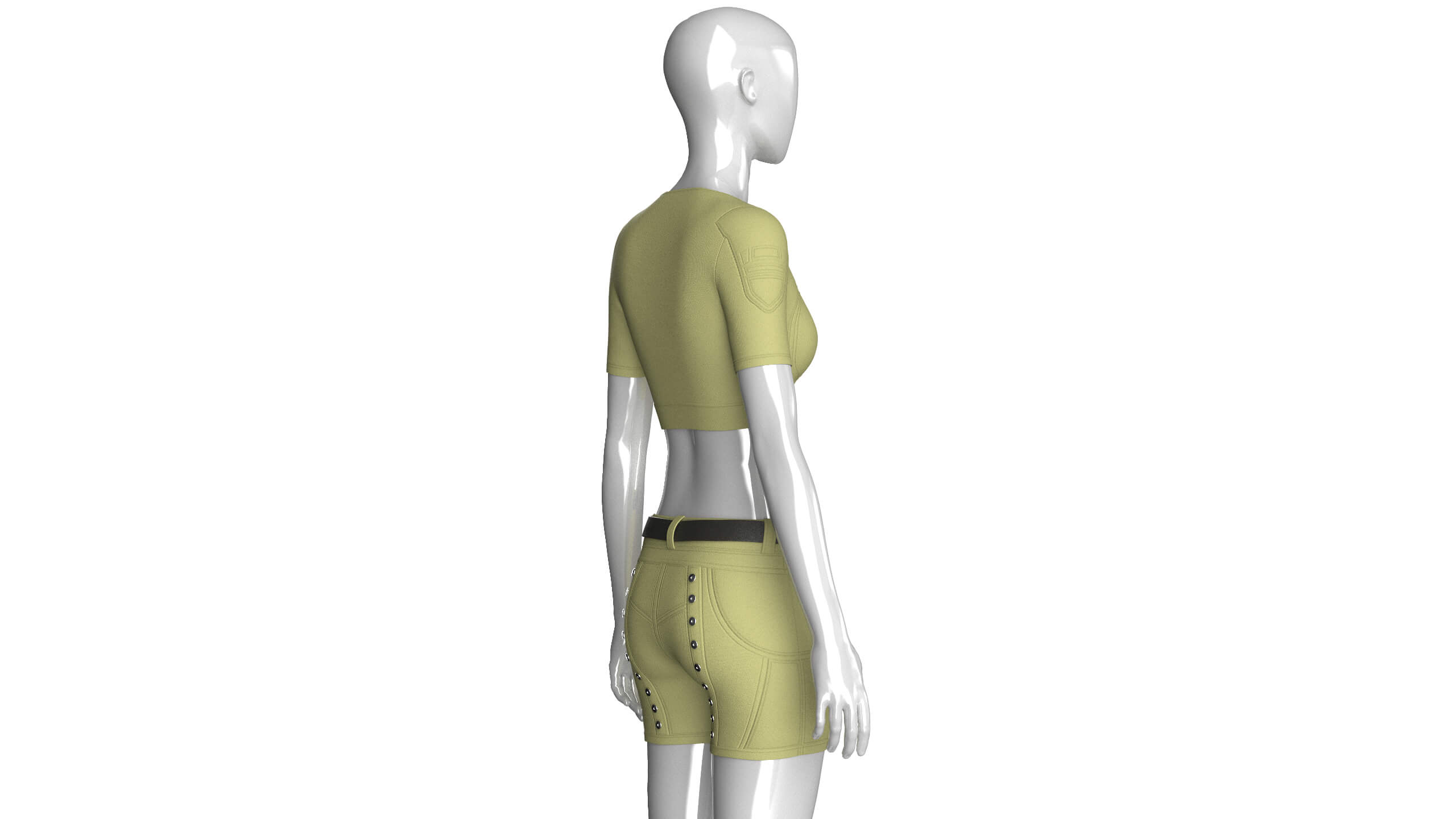 Girls Tactical Criss Cross Strap Crop Top with Shorts 3D Model