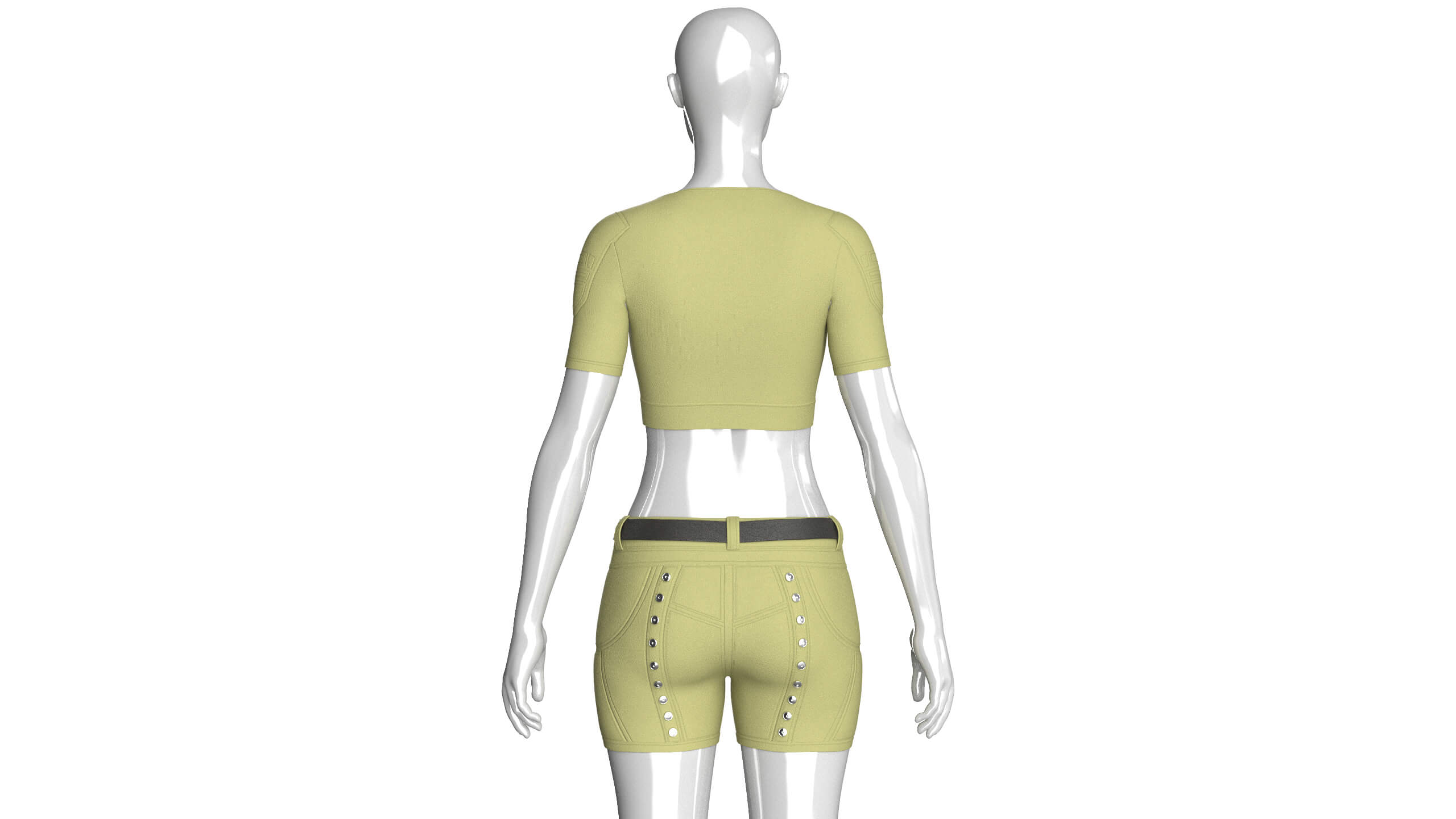 Girls Tactical Criss Cross Strap Crop Top with Shorts 3D Model
