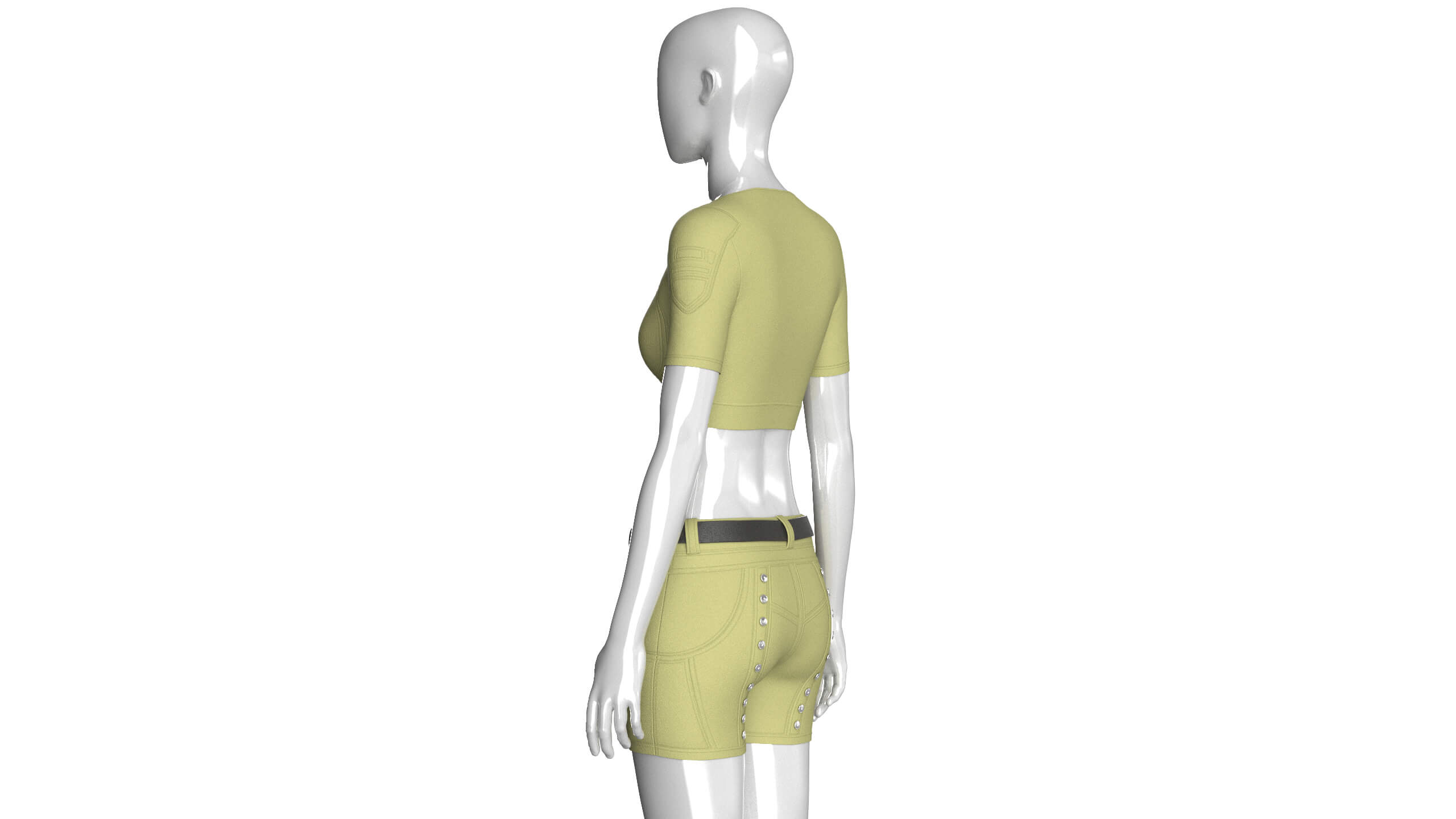 Girls Tactical Criss Cross Strap Crop Top with Shorts 3D Model