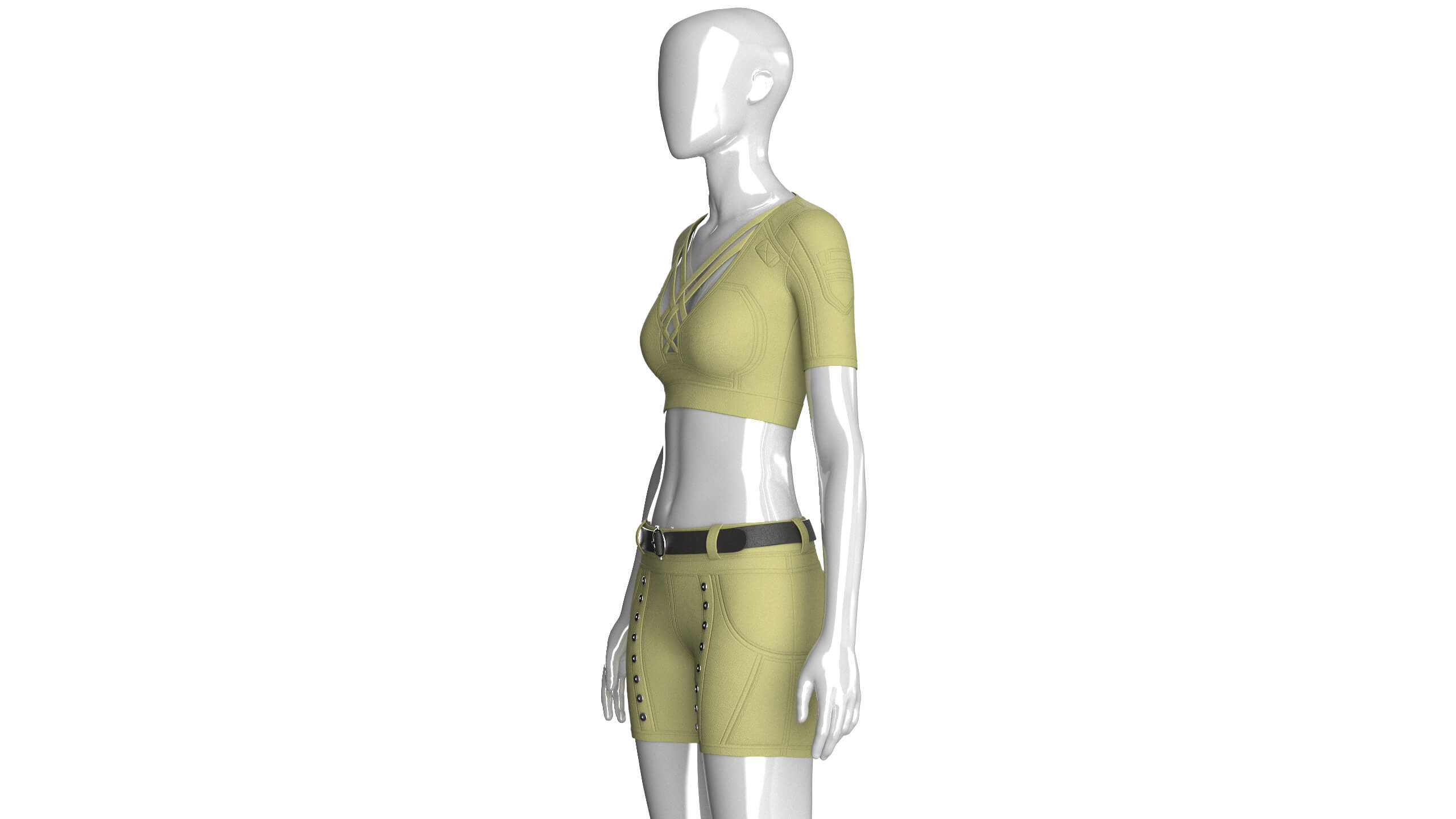 Girls Tactical Criss Cross Strap Crop Top with Shorts 3D Model