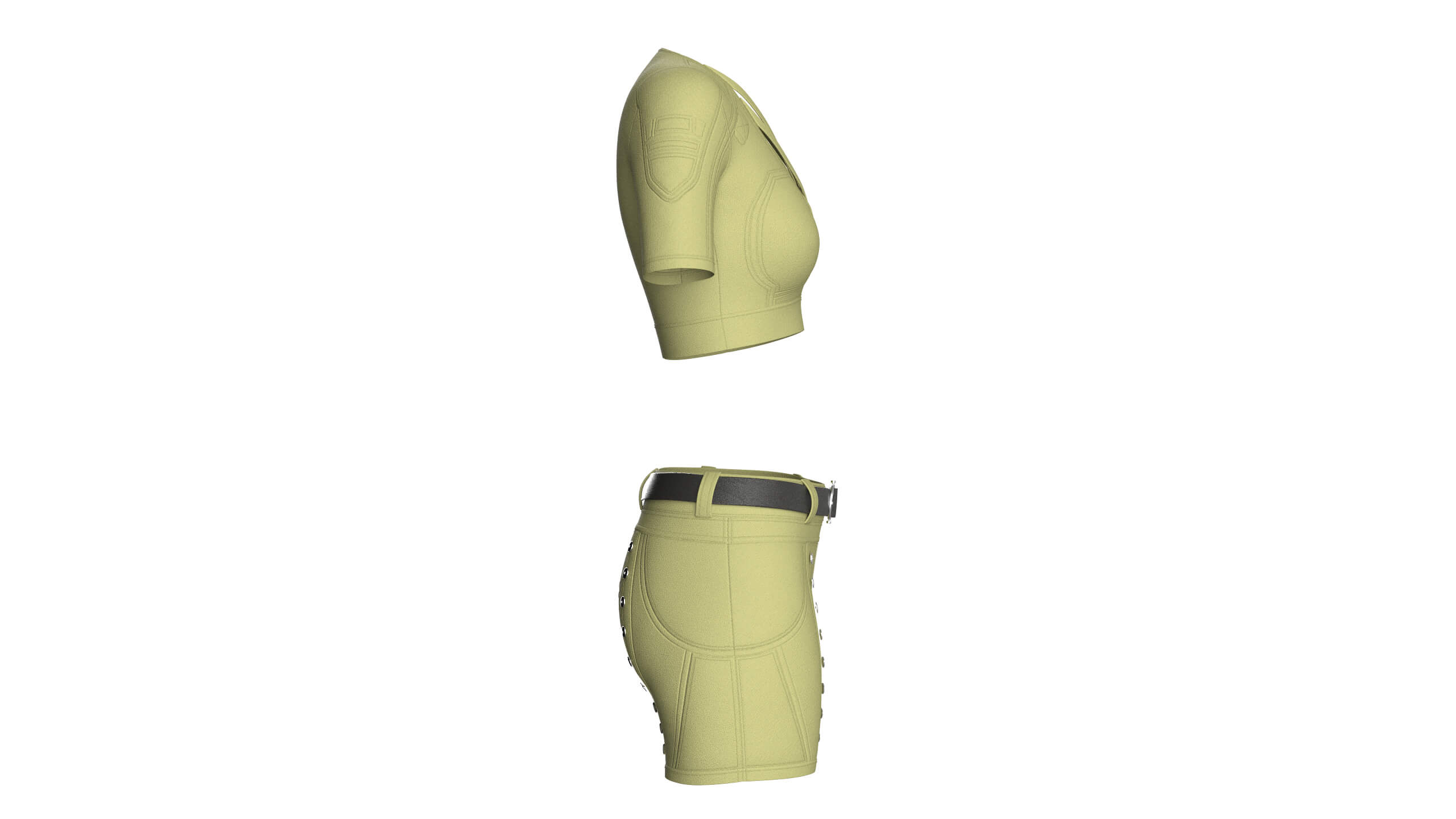 Girls Tactical Criss Cross Strap Crop Top with Shorts 3D Model
