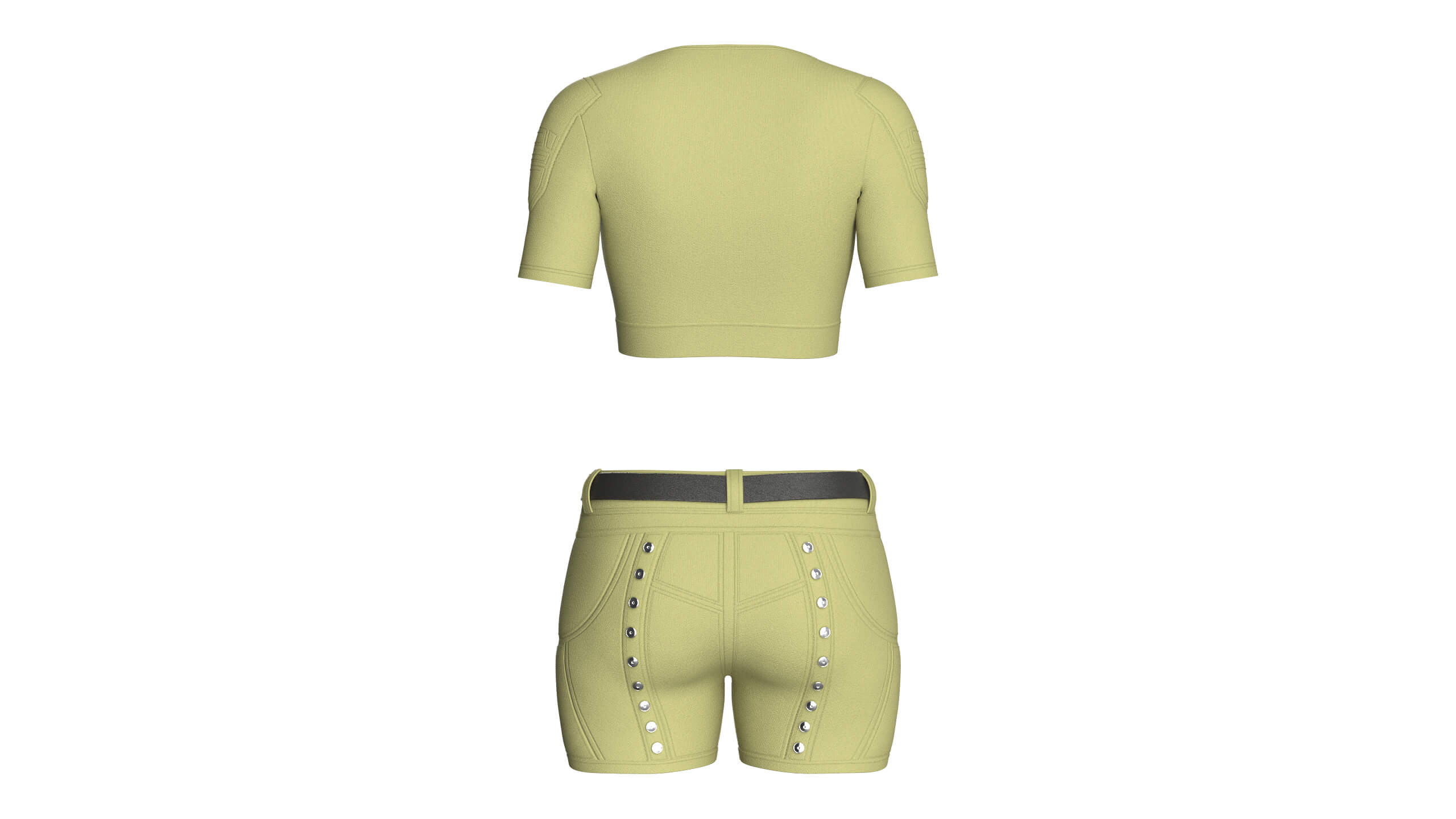 Girls Tactical Criss Cross Strap Crop Top with Shorts 3D Model