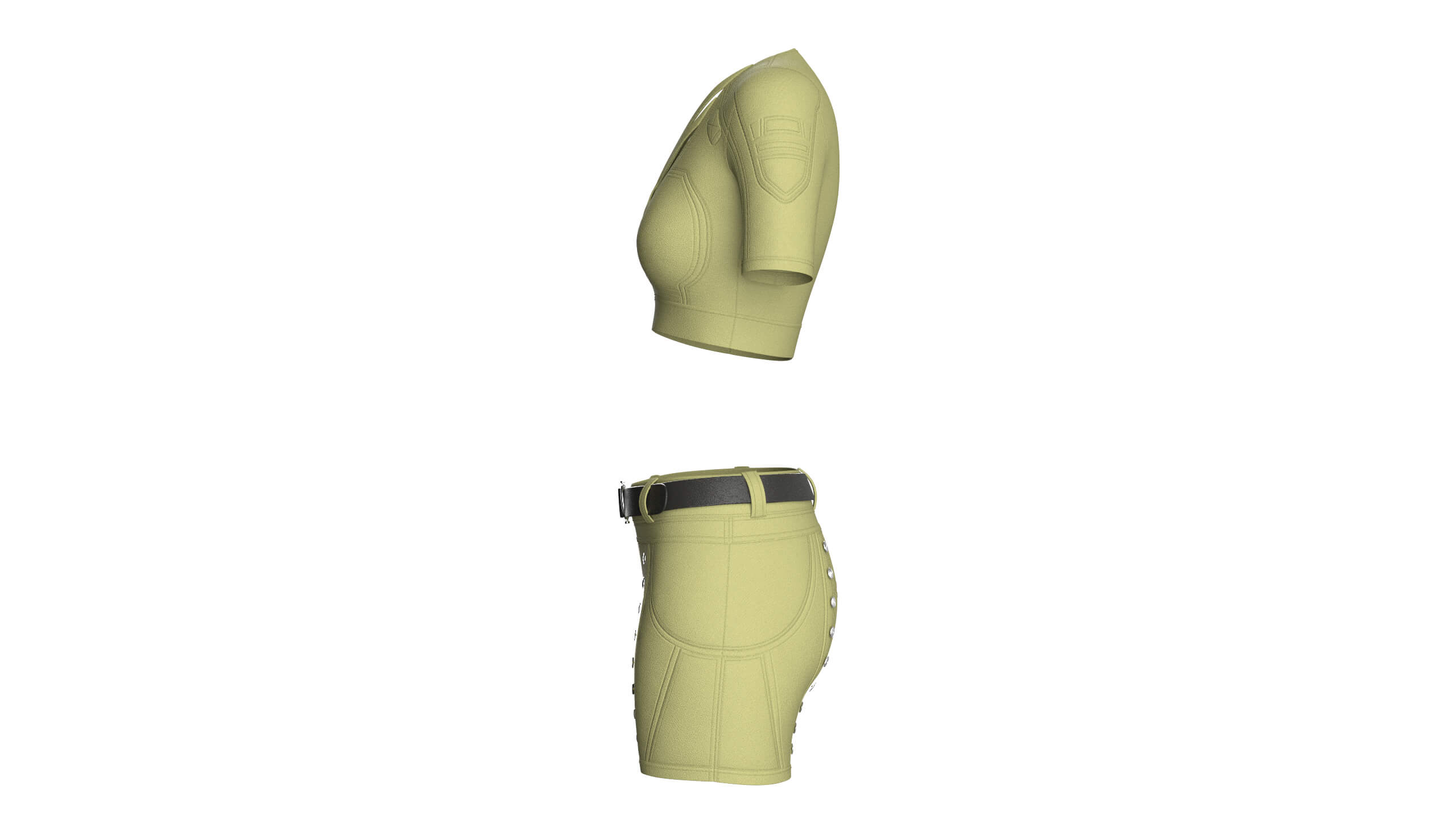 Girls Tactical Criss Cross Strap Crop Top with Shorts 3D Model