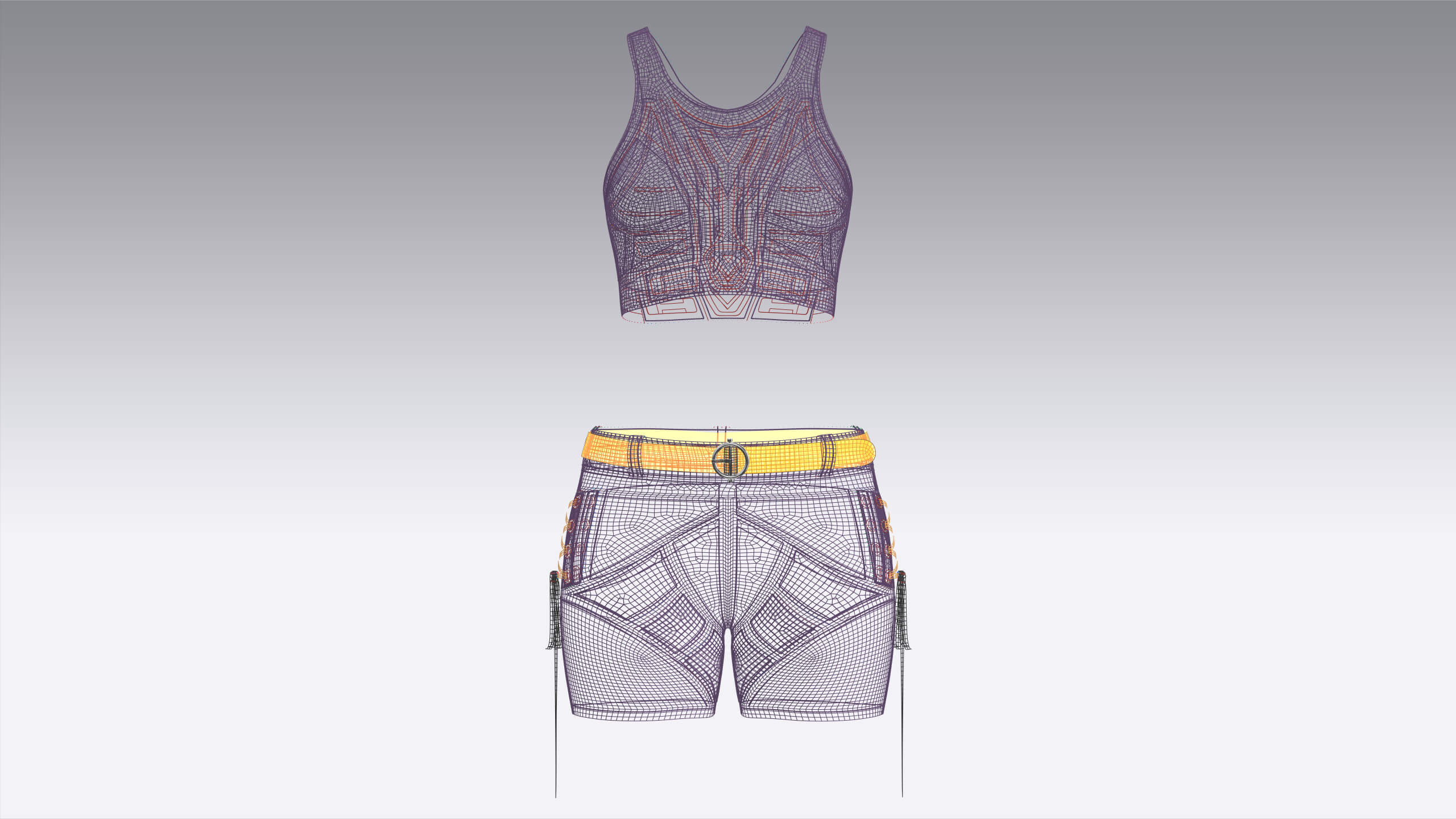 Girls Tactical Crisscross Strap Crop Top with Shorts 3D Model