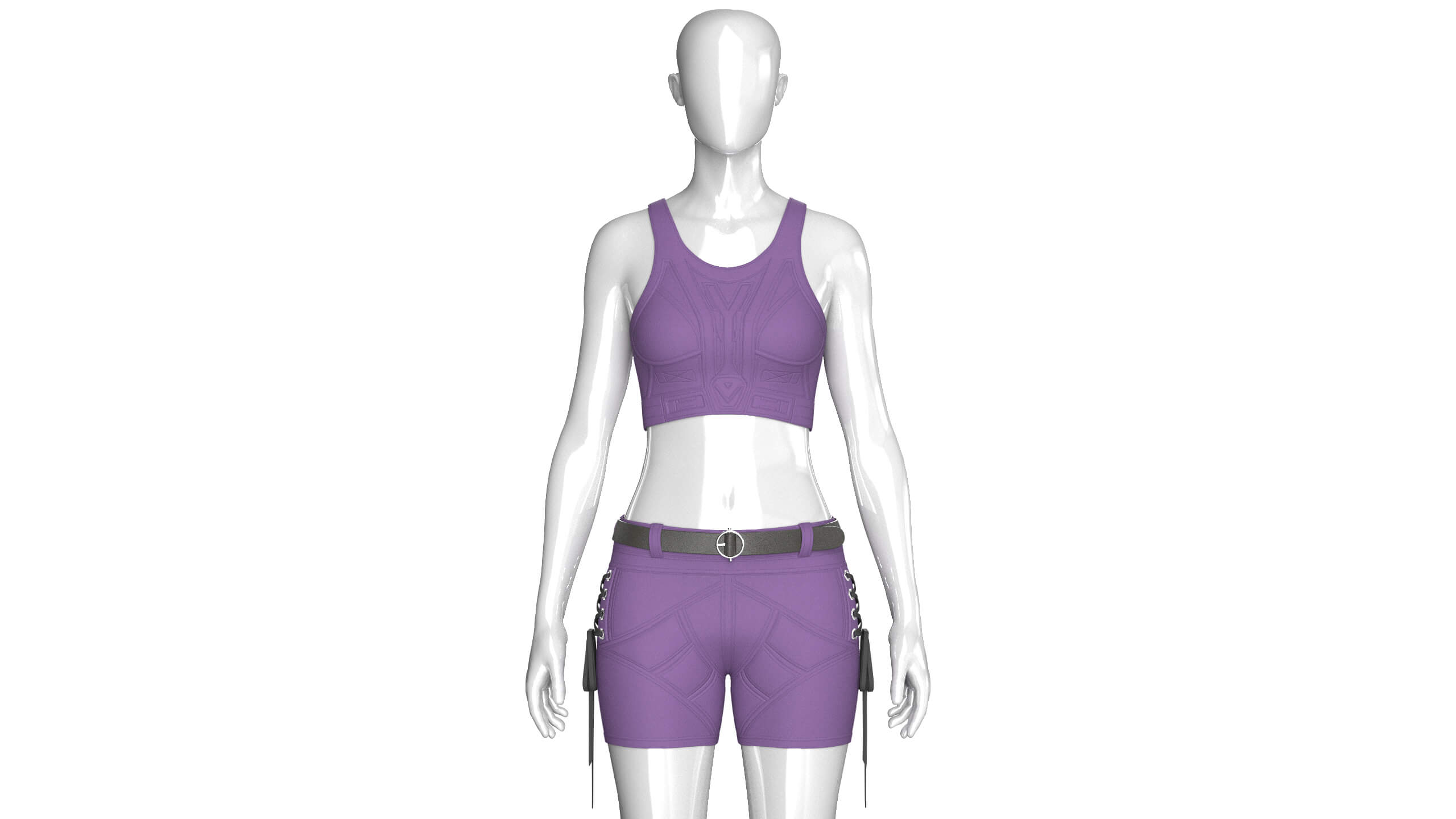 Girls Tactical Crisscross Strap Crop Top with Shorts 3D Model
