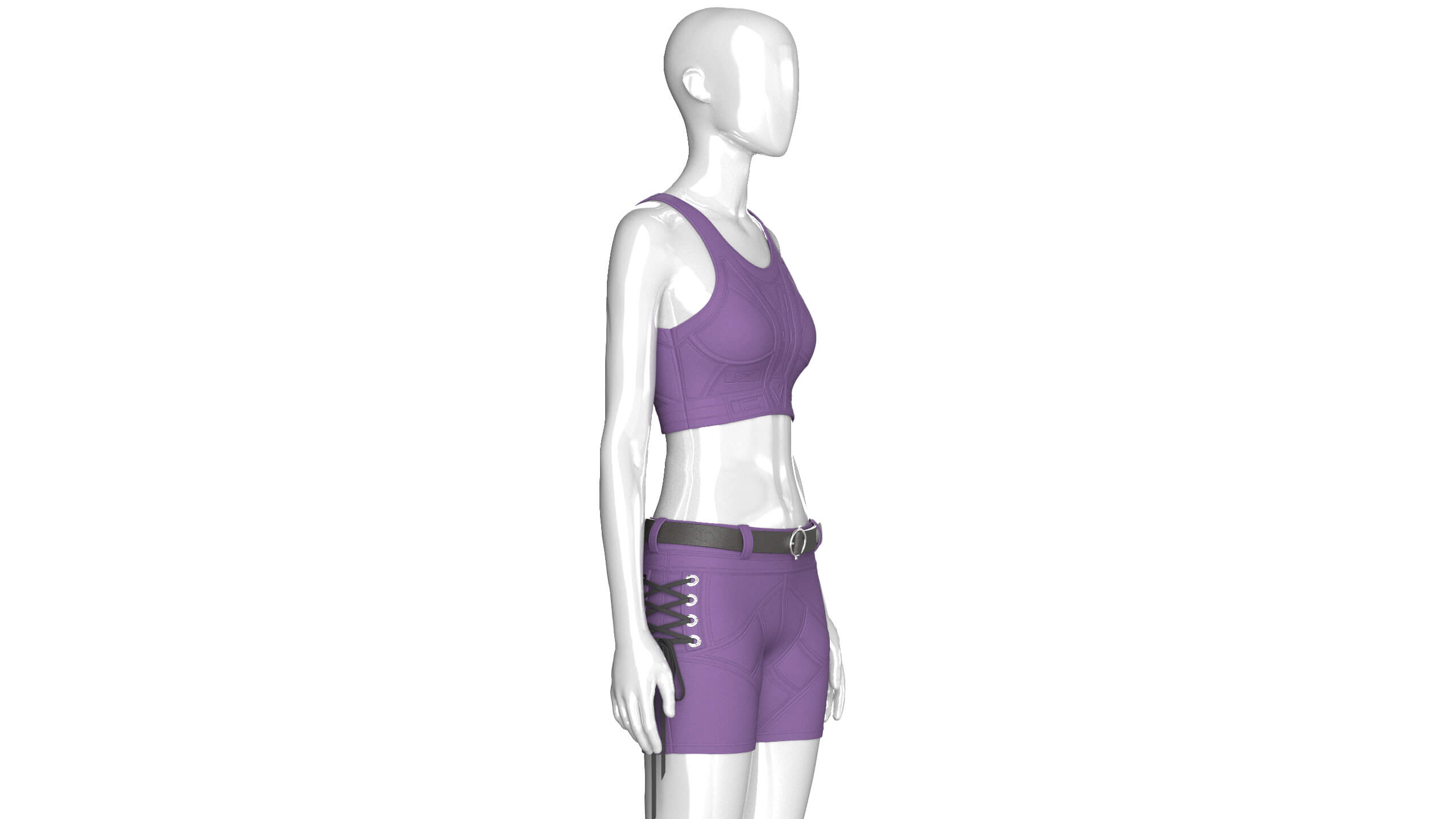 Girls Tactical Crisscross Strap Crop Top with Shorts 3D Model