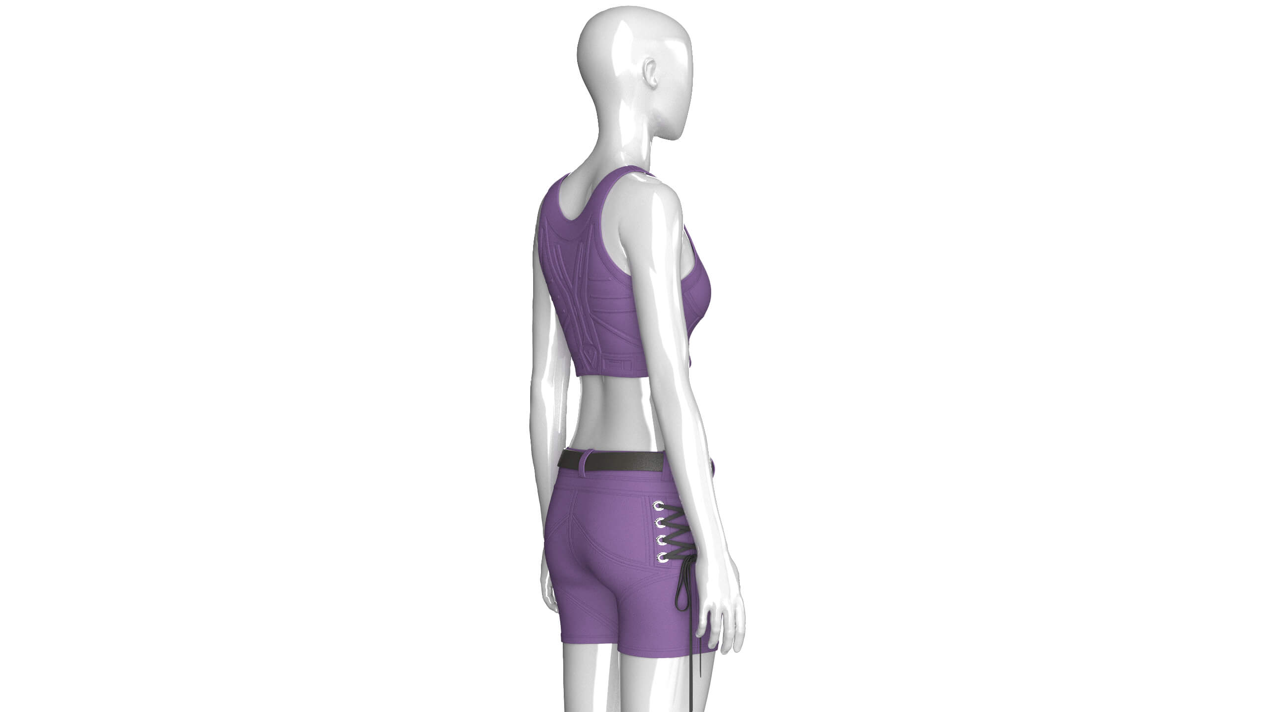 Girls Tactical Crisscross Strap Crop Top with Shorts 3D Model