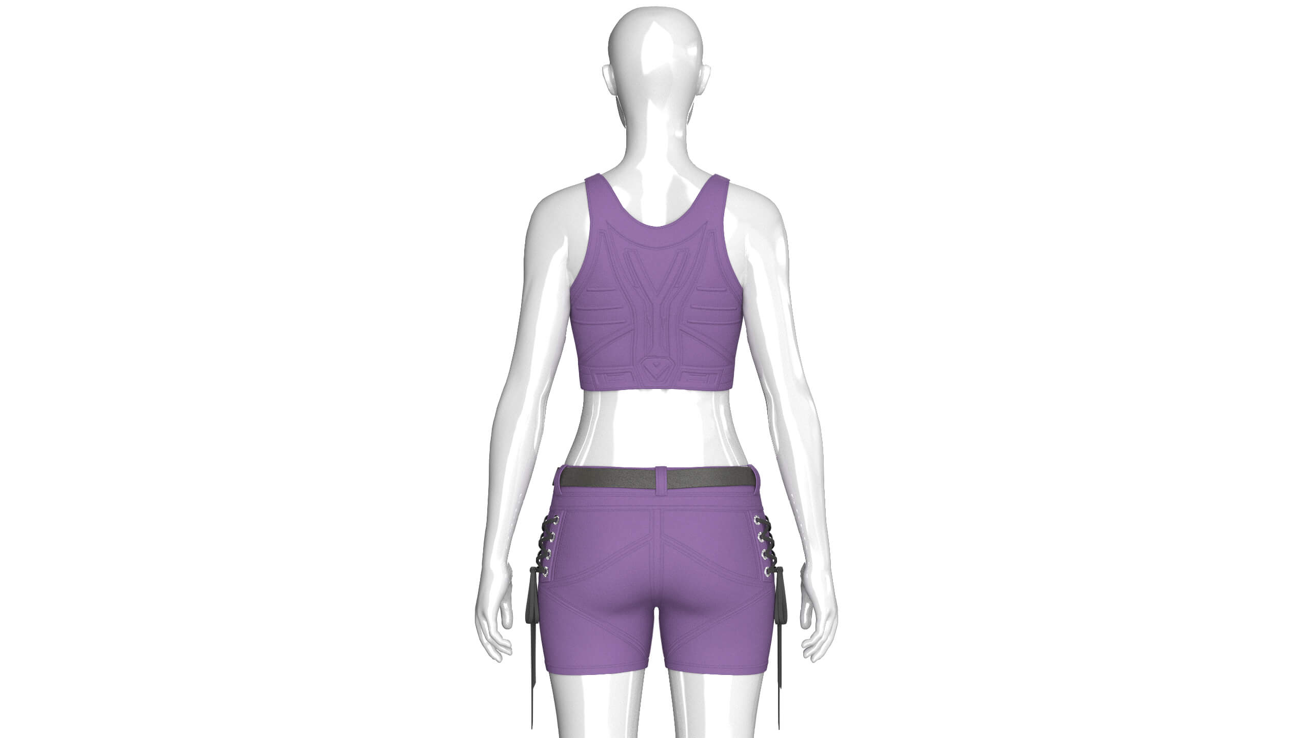Girls Tactical Crisscross Strap Crop Top with Shorts 3D Model