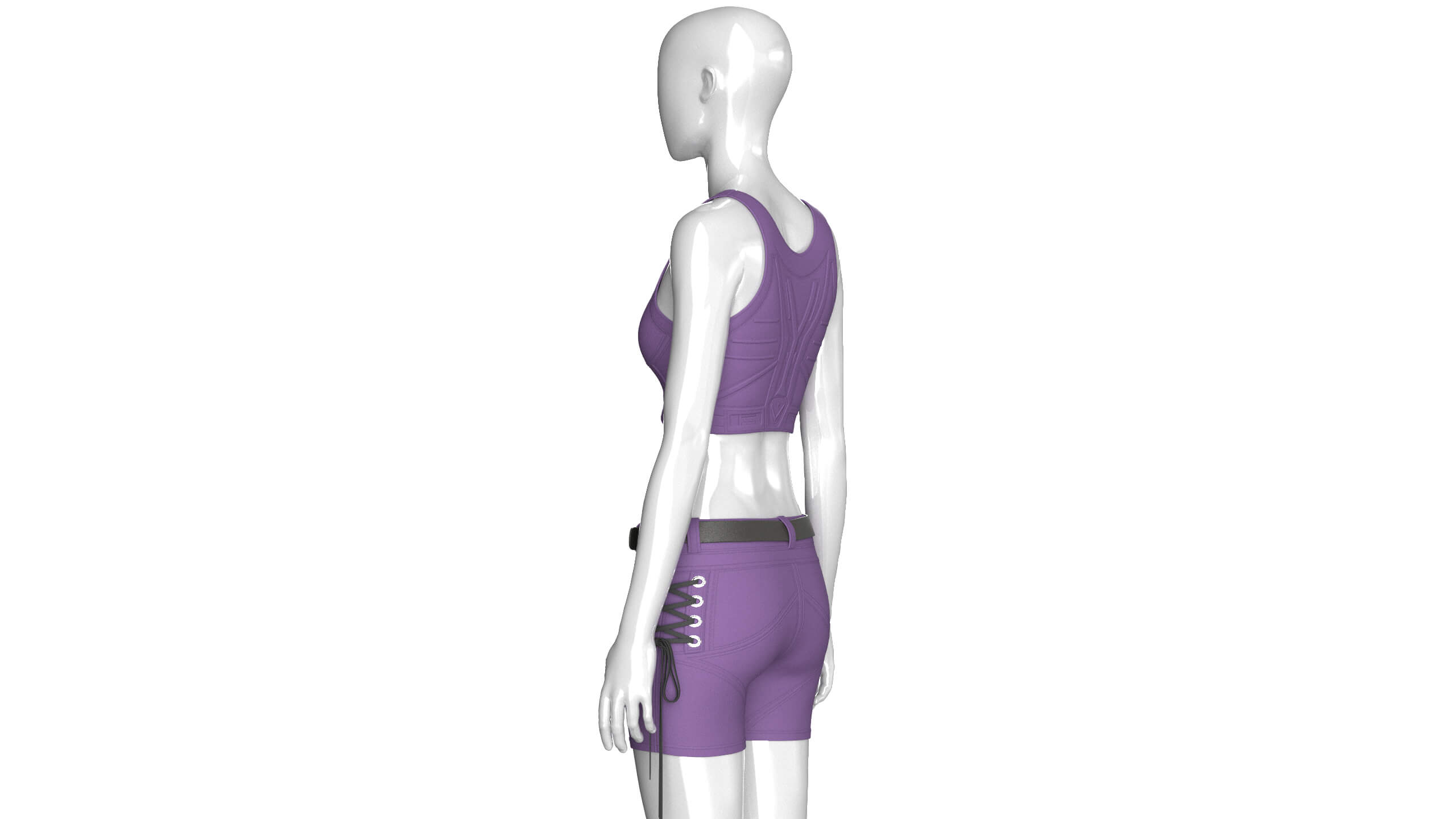 Girls Tactical Crisscross Strap Crop Top with Shorts 3D Model