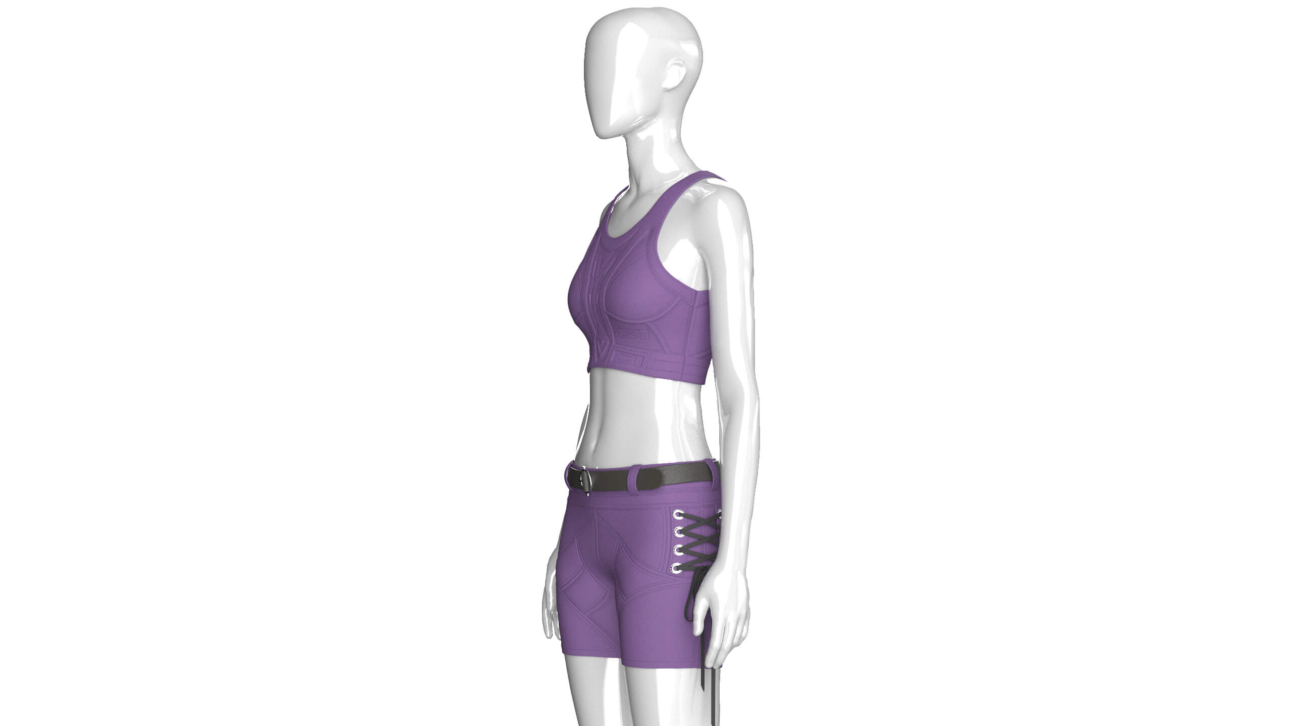 Girls Tactical Crisscross Strap Crop Top with Shorts 3D Model