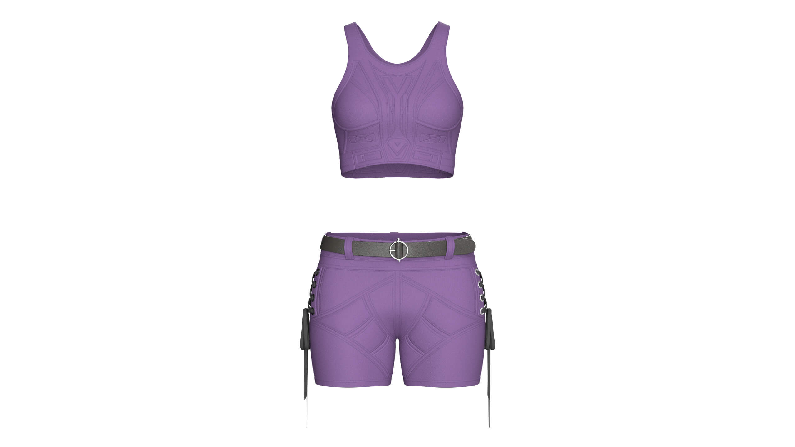 Girls Tactical Crisscross Strap Crop Top with Shorts 3D Model