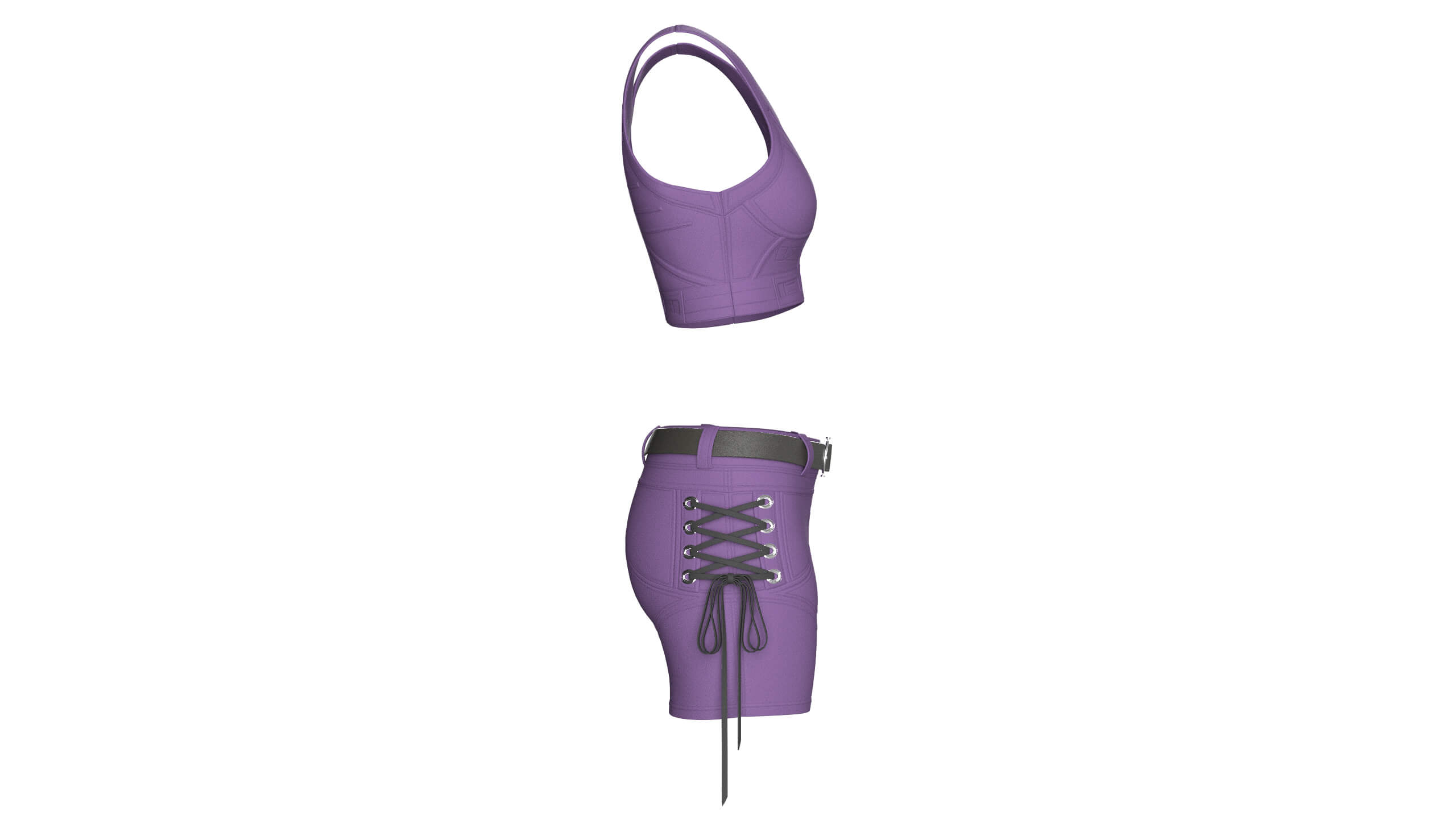 Girls Tactical Crisscross Strap Crop Top with Shorts 3D Model