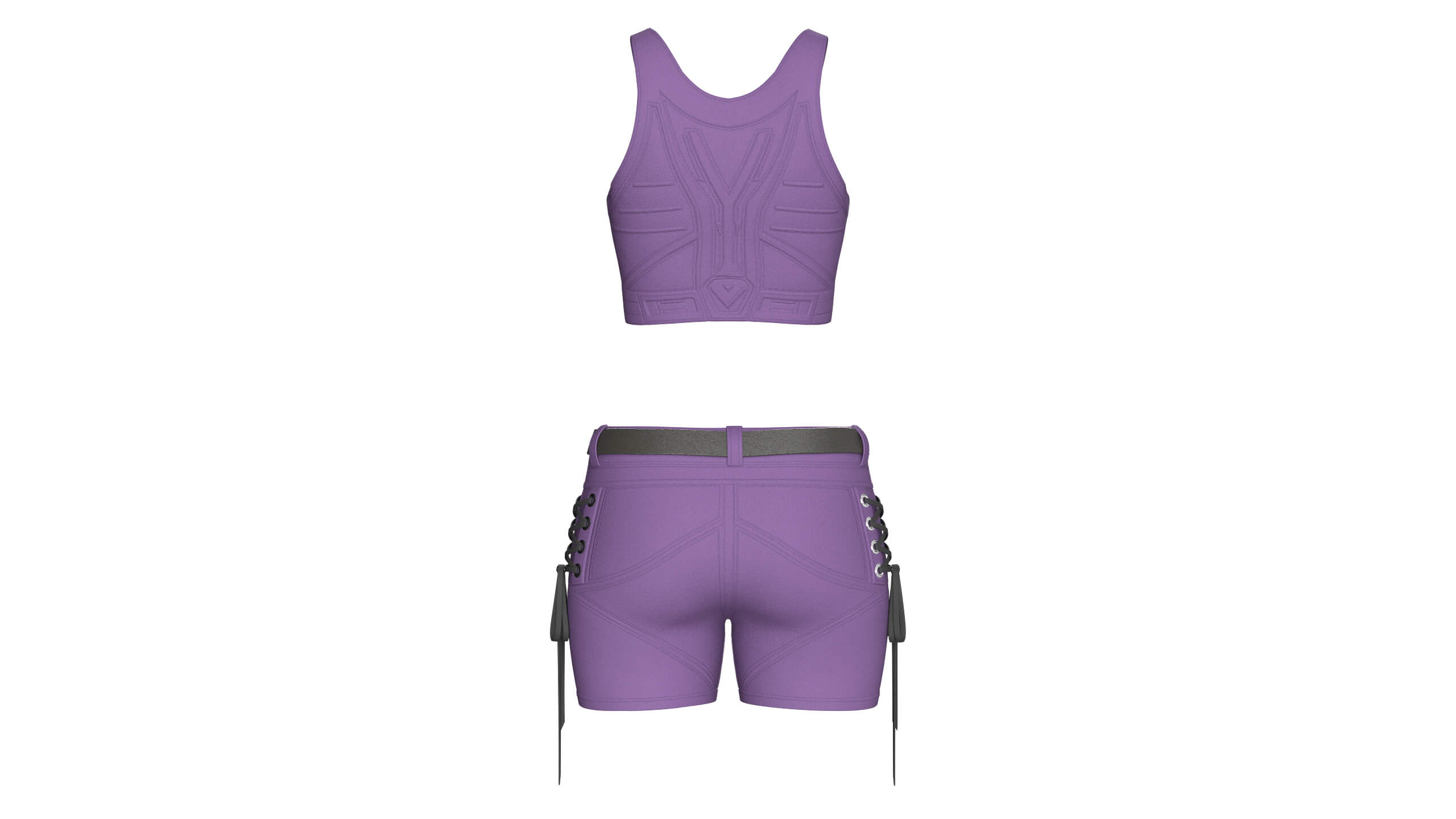 Girls Tactical Crisscross Strap Crop Top with Shorts 3D Model
