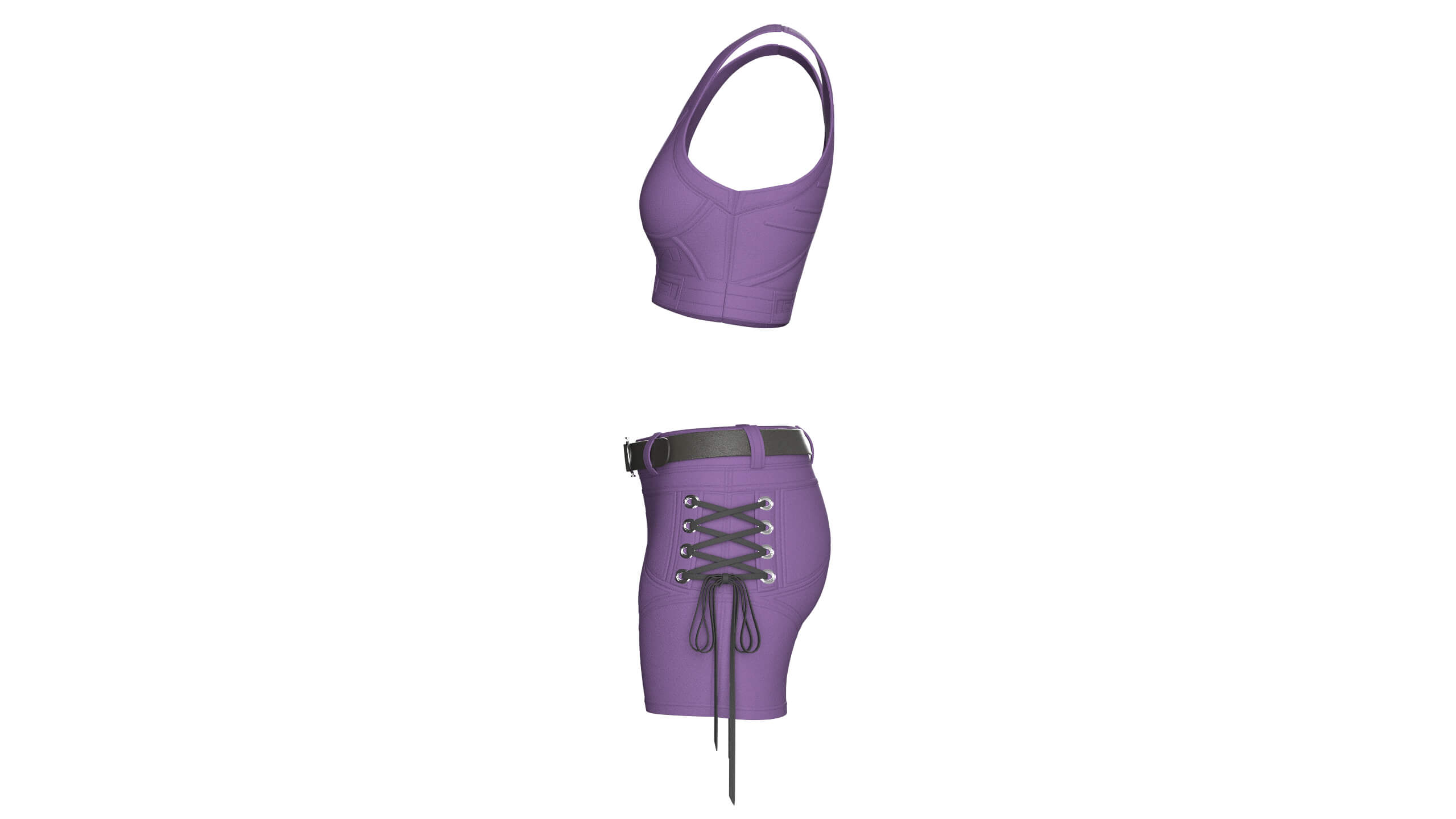 Girls Tactical Crisscross Strap Crop Top with Shorts 3D Model