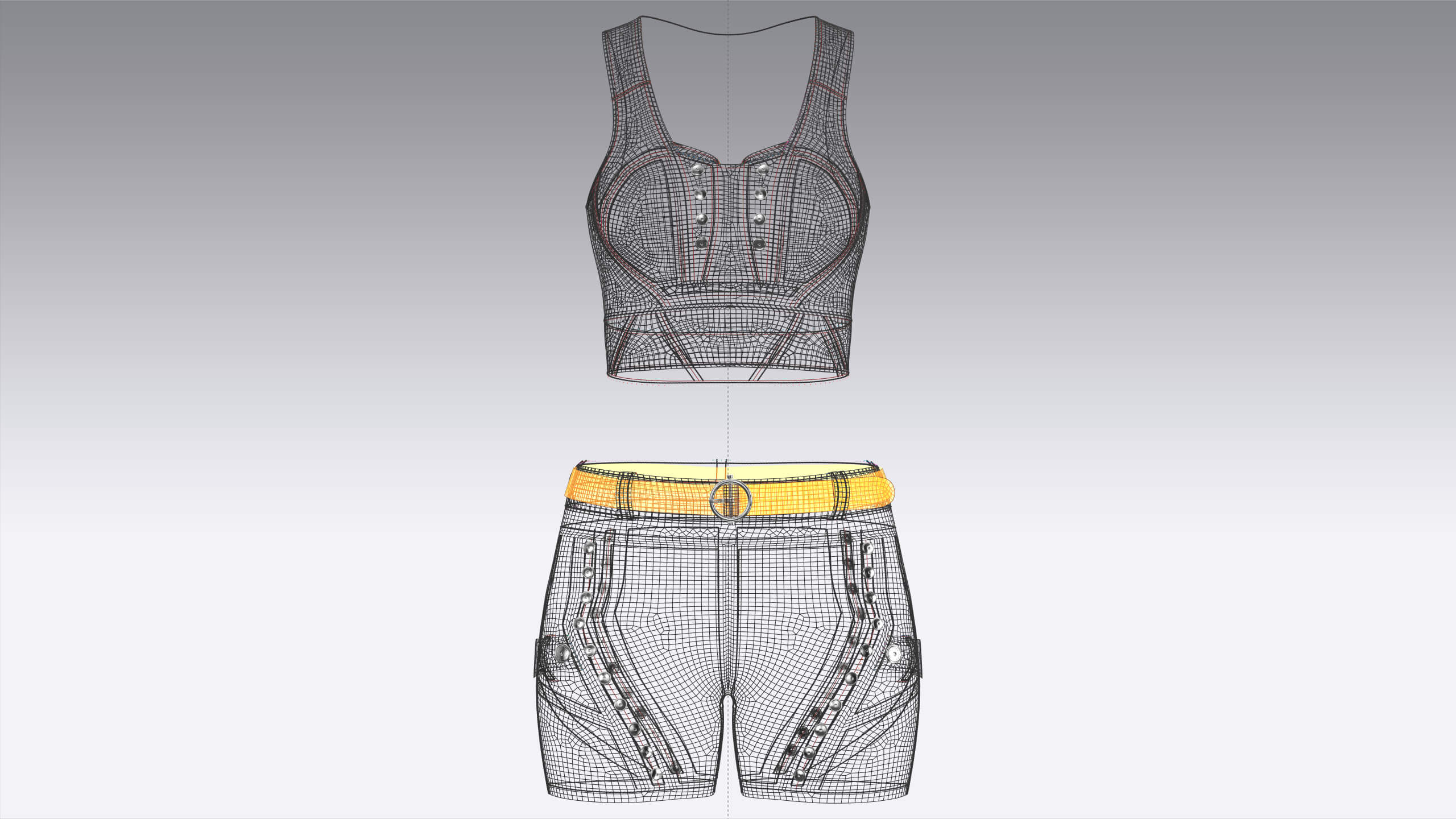 Girls Tactical Crop Top with Shorts - Outfit 3D Model