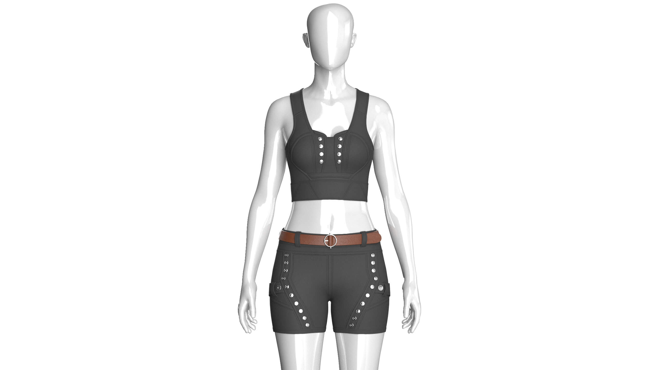 Girls Tactical Crop Top with Shorts - Outfit 3D Model