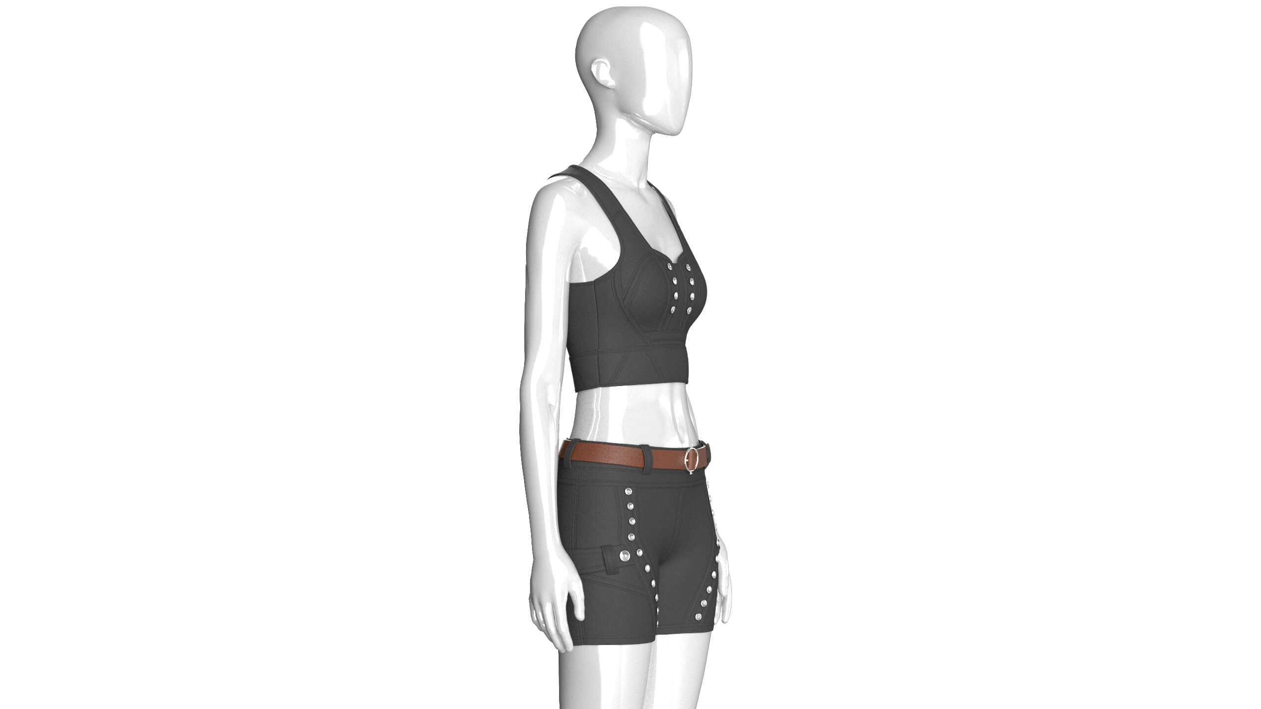 Girls Tactical Crop Top with Shorts - Outfit 3D Model