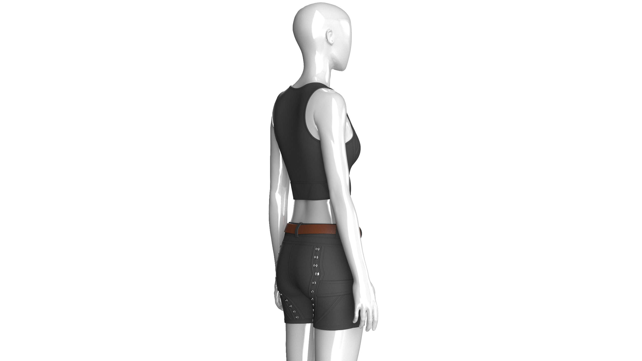 Girls Tactical Crop Top with Shorts - Outfit 3D Model