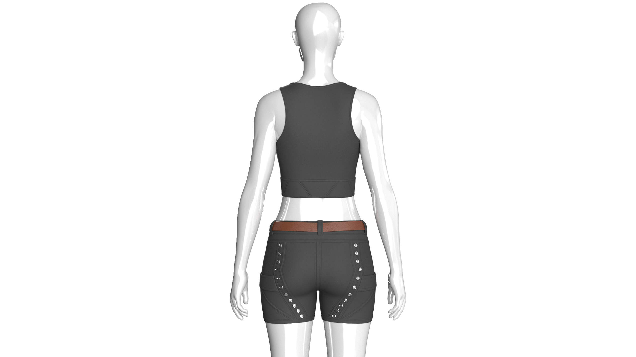 Girls Tactical Crop Top with Shorts - Outfit 3D Model