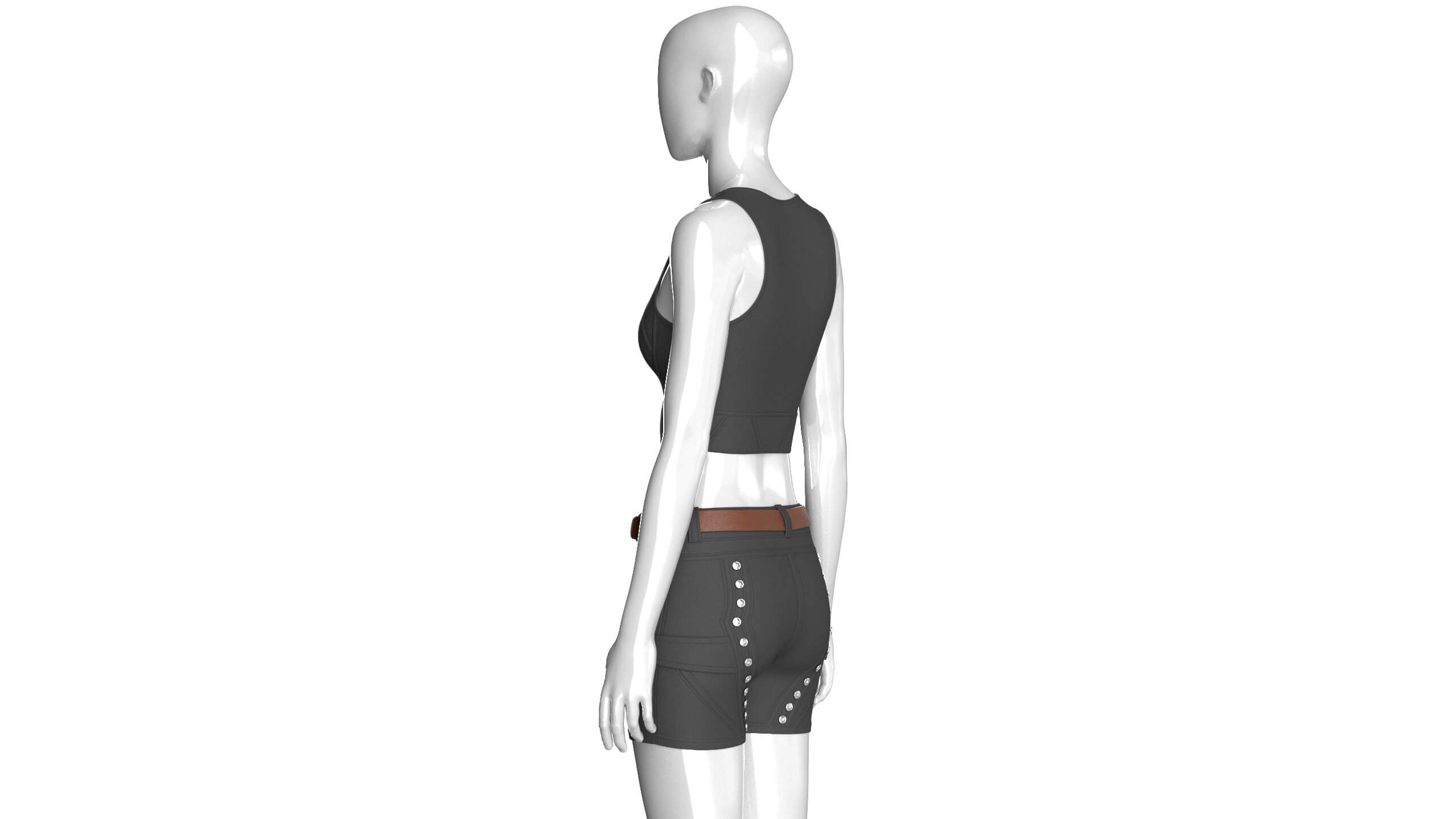 Girls Tactical Crop Top with Shorts - Outfit 3D Model