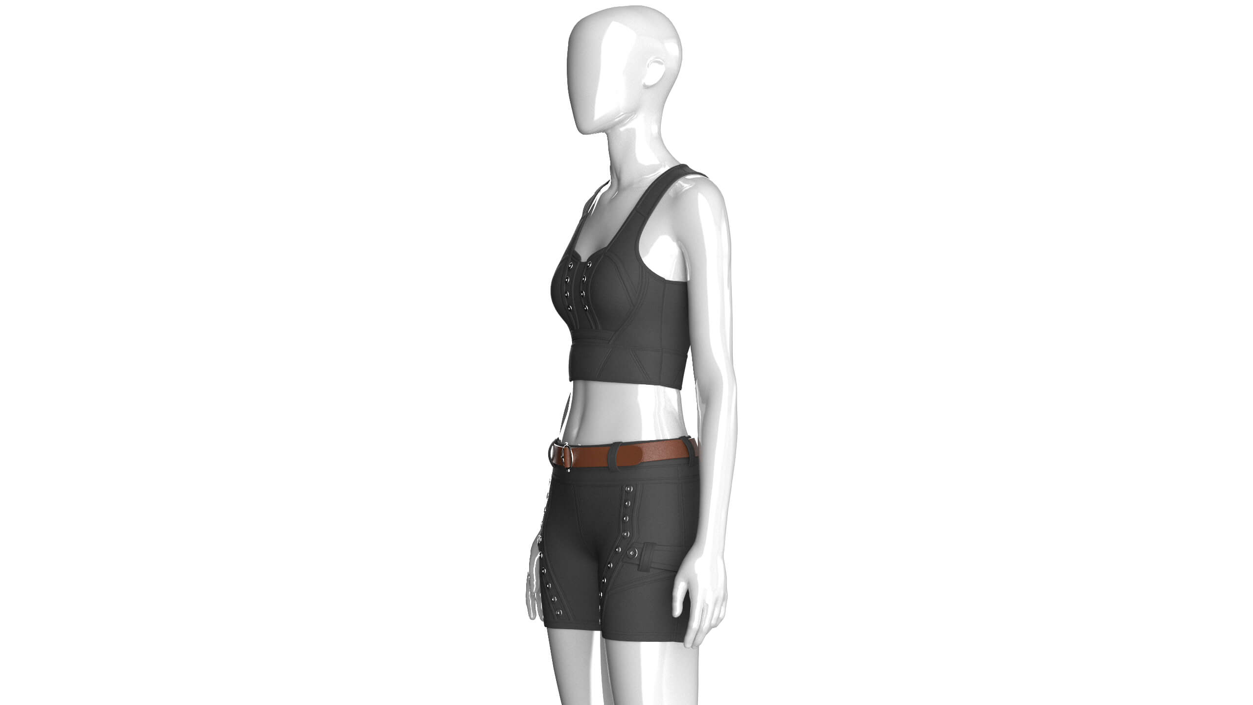Girls Tactical Crop Top with Shorts - Outfit 3D Model