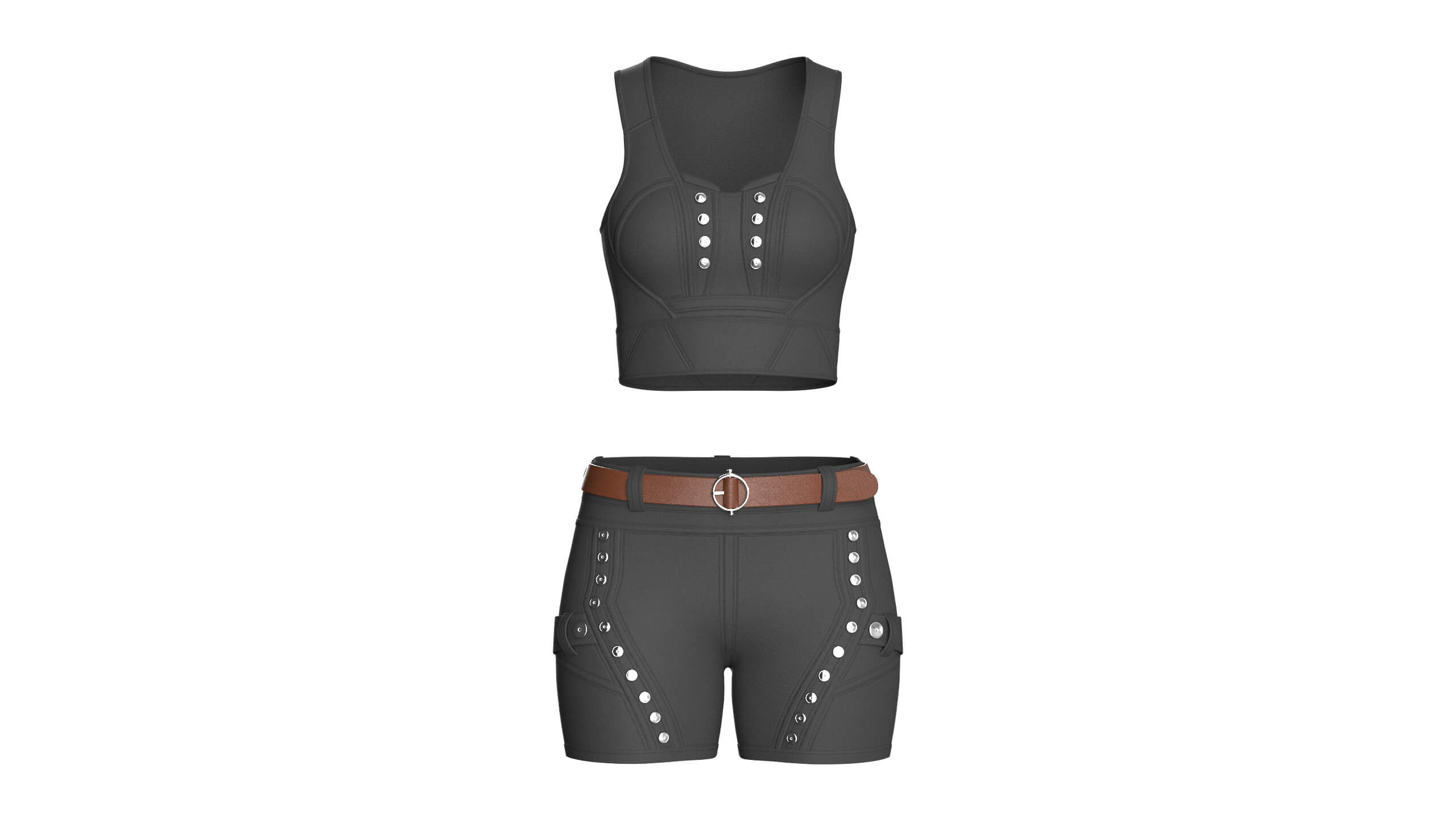 Girls Tactical Crop Top with Shorts - Outfit 3D Model
