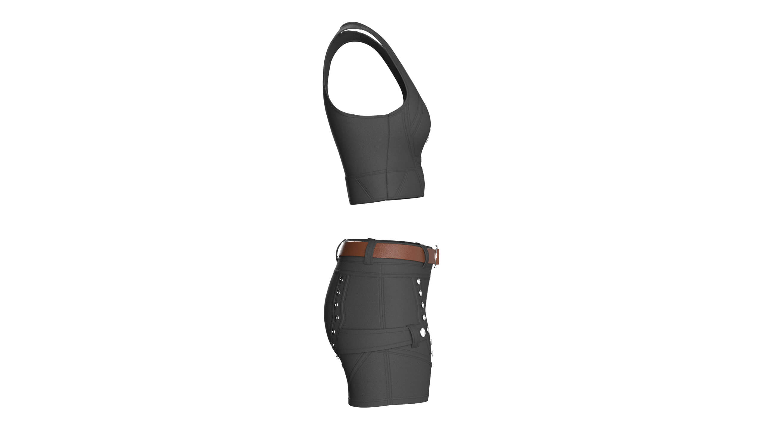 Girls Tactical Crop Top with Shorts - Outfit 3D Model