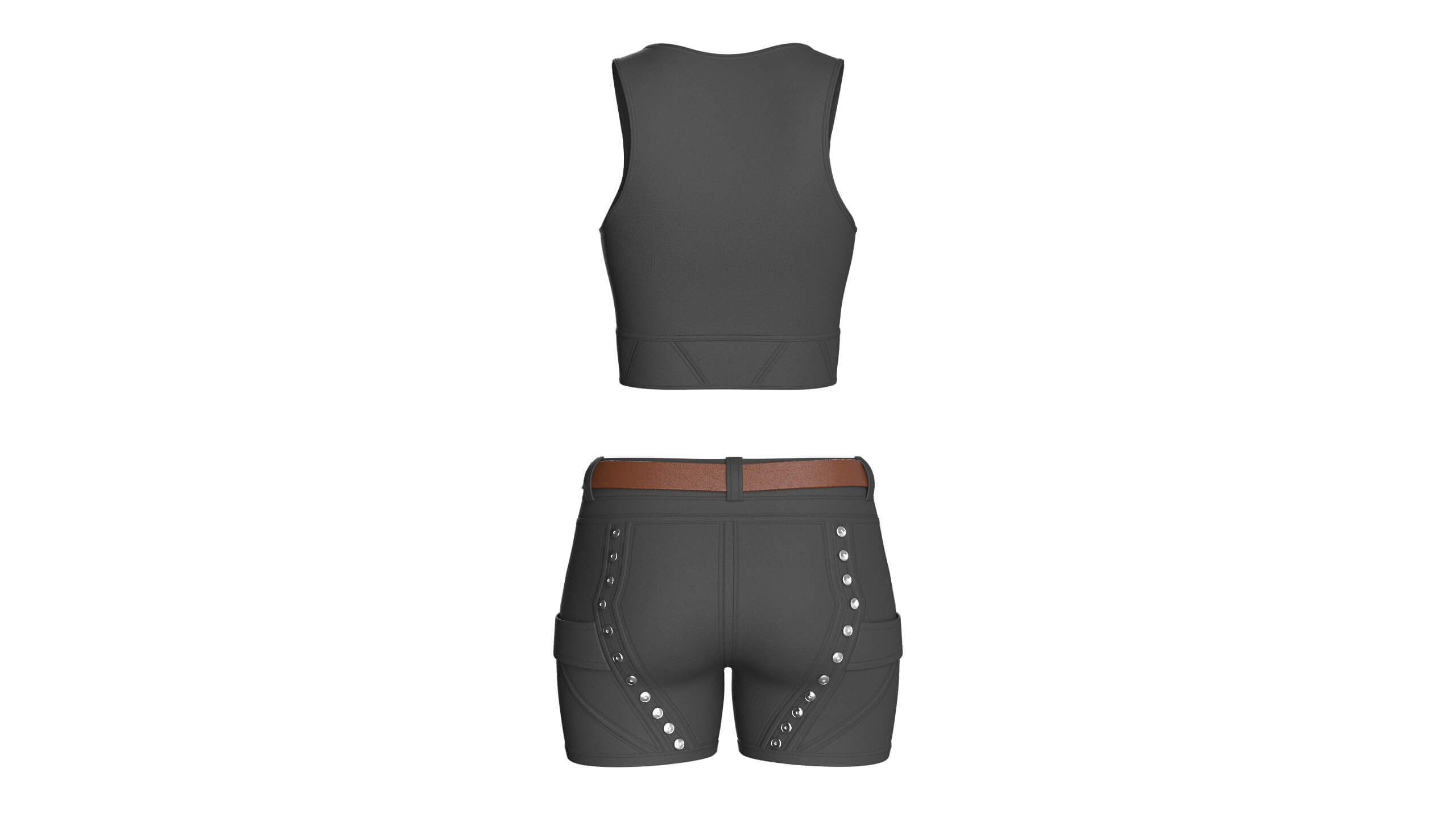 Girls Tactical Crop Top with Shorts - Outfit 3D Model