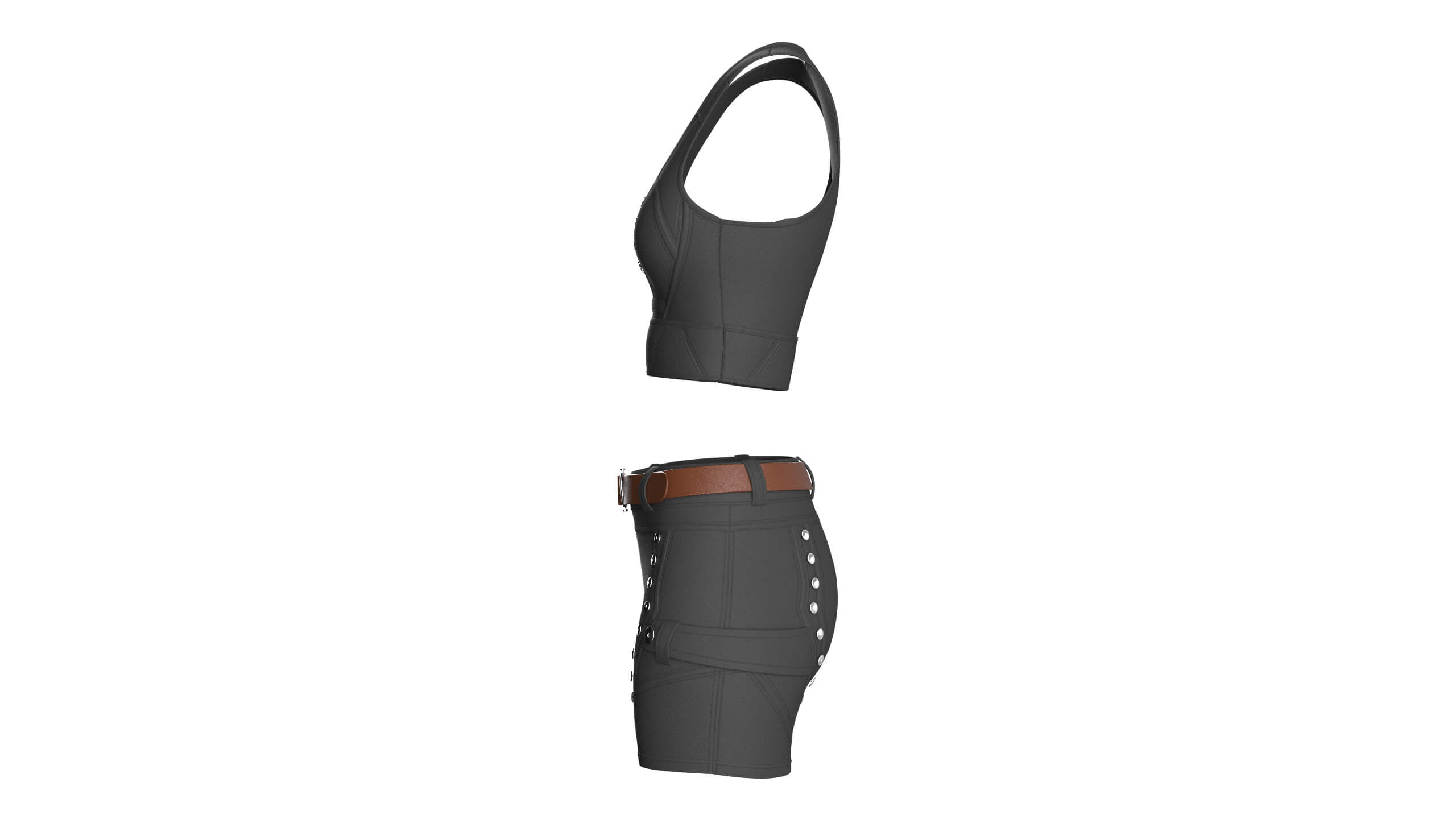 Girls Tactical Crop Top with Shorts - Outfit 3D Model