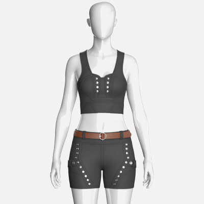 Girls Tactical Crop Top with Shorts - Outfit