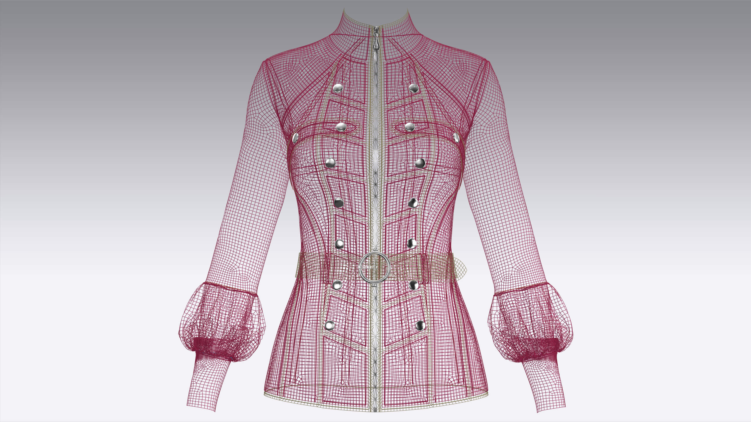 Girls Tactical Full-Zip Jacket with Piping 3D Model