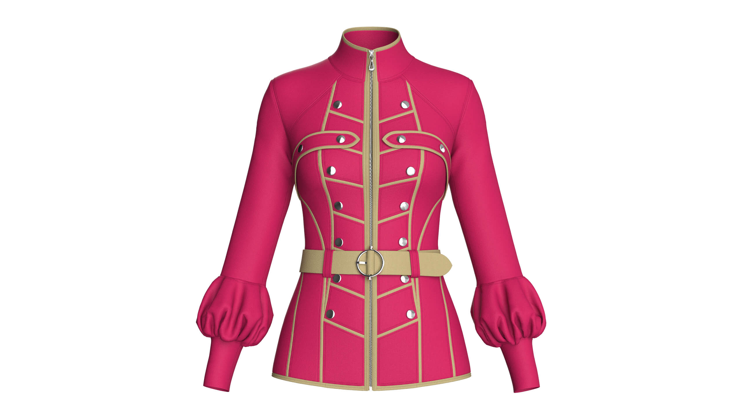 Girls Tactical Full-Zip Jacket with Piping 3D Model