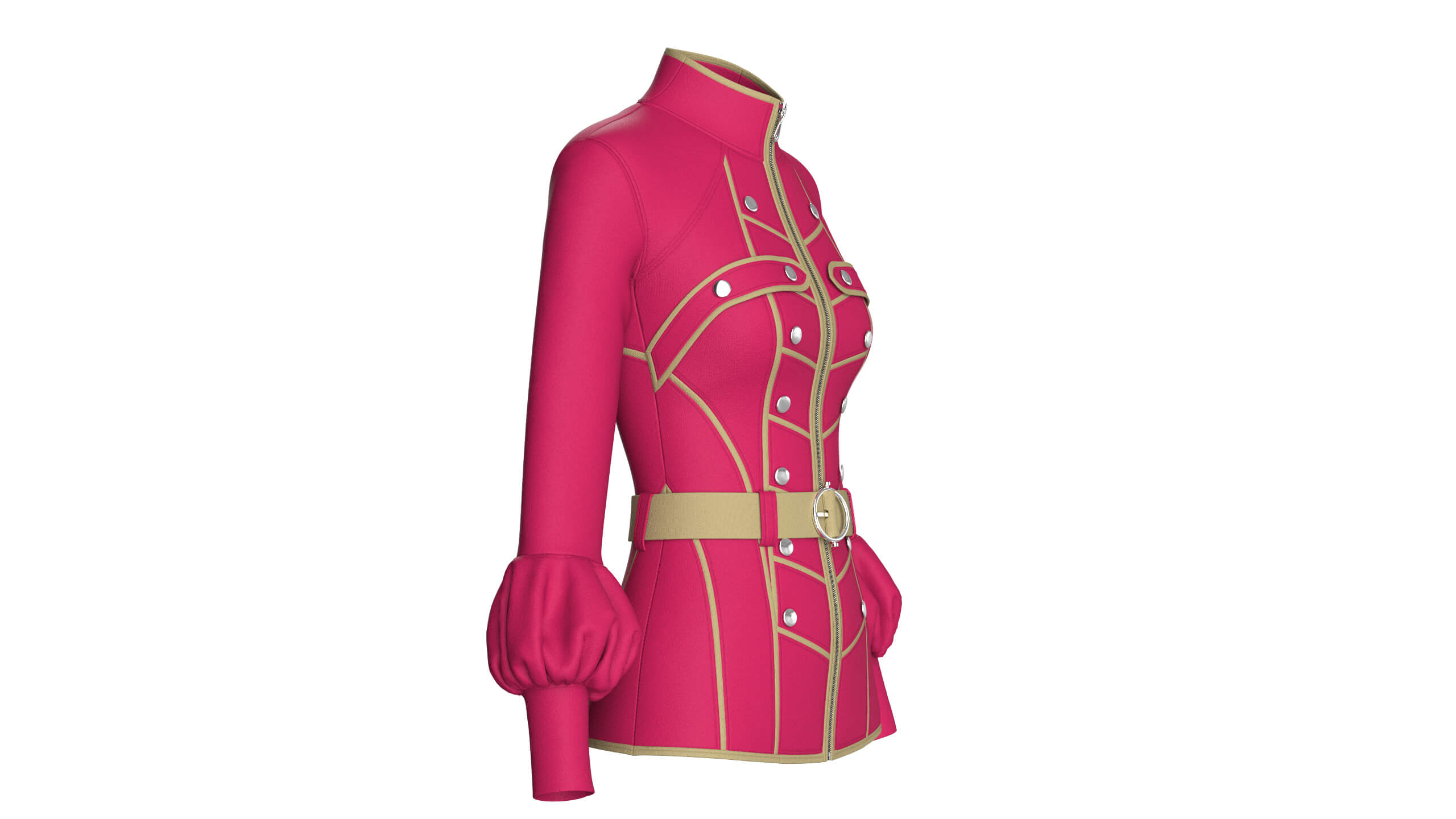 Girls Tactical Full-Zip Jacket with Piping 3D Model